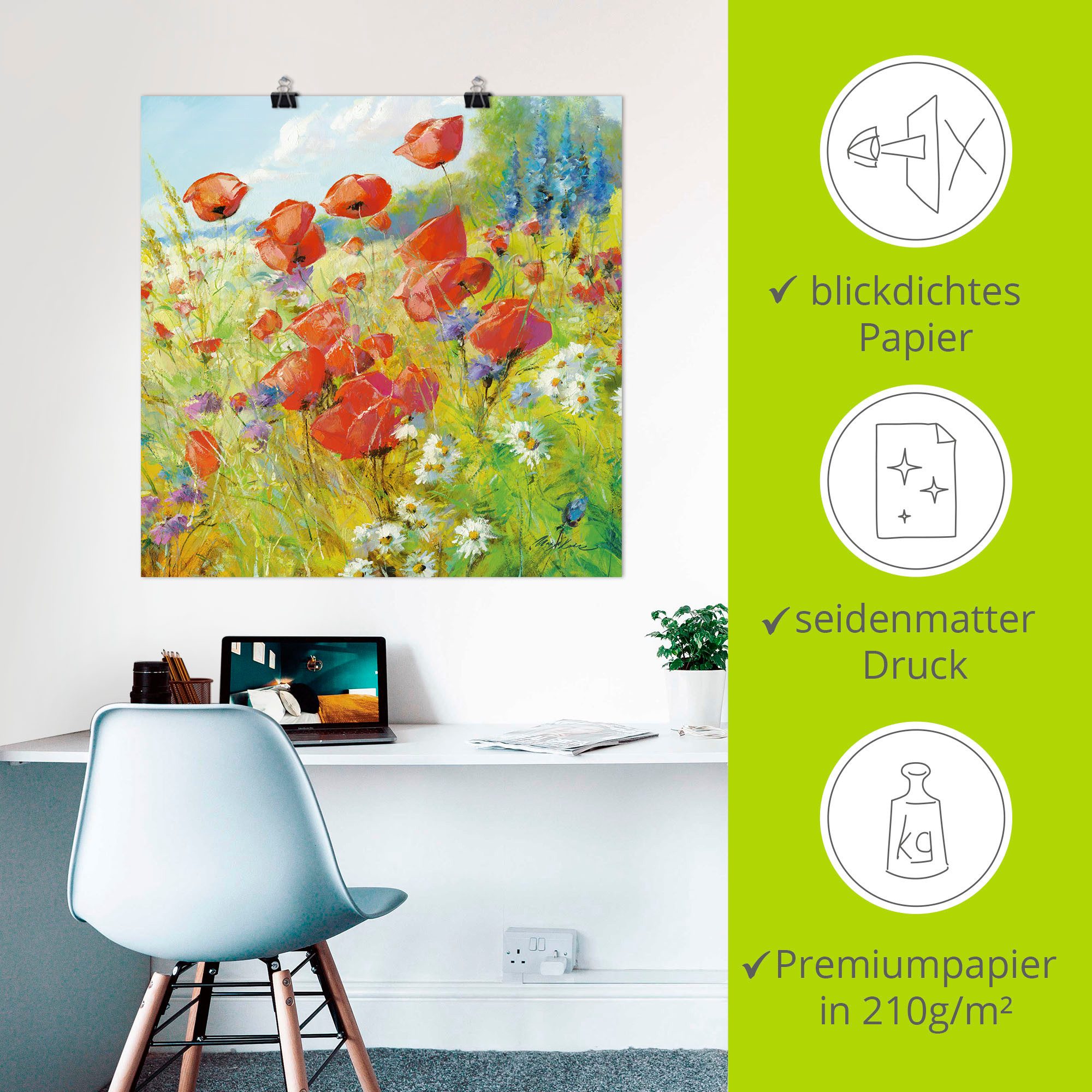 Artland Artprint Zomerweide met klaprozen als artprint van aluminium, artprint voor buiten, artprint op linnen, poster in verschillende maten. maten