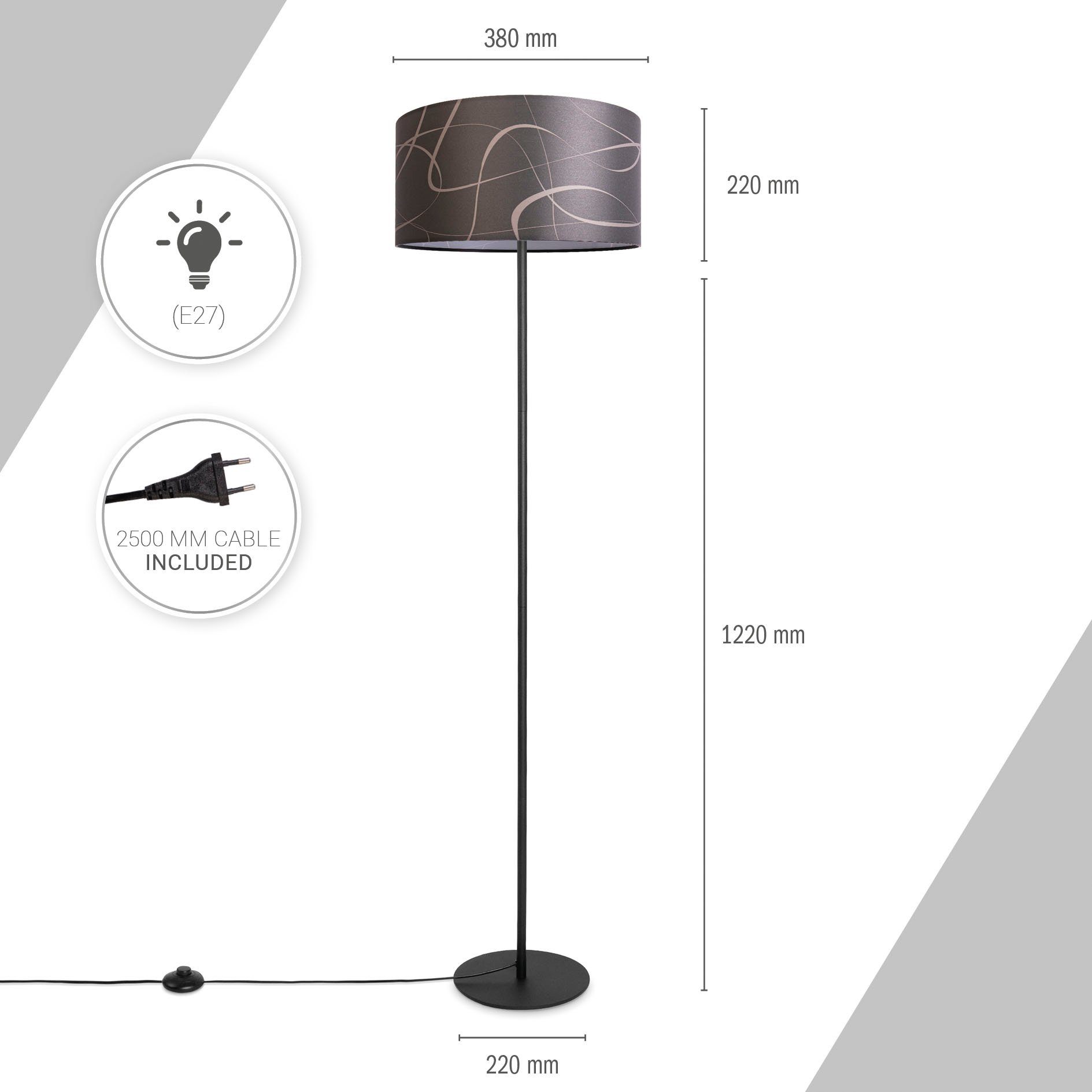 Paco Home Staande lamp Luca Tribal Vloerlamp driepoot met lampenkap stof modern abstract uni E27