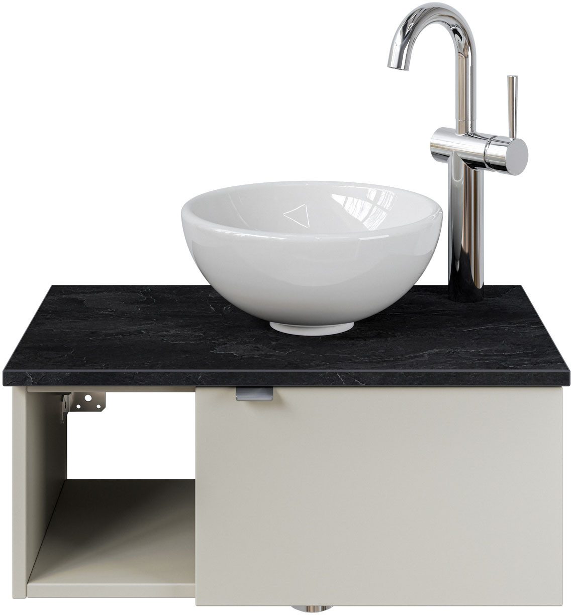 Saphir Wastafelonderkast Serie 6915 wastafel met onderkast voor gastenbadkamer, tweede toilet (3-delig) wastafelmeubels beige