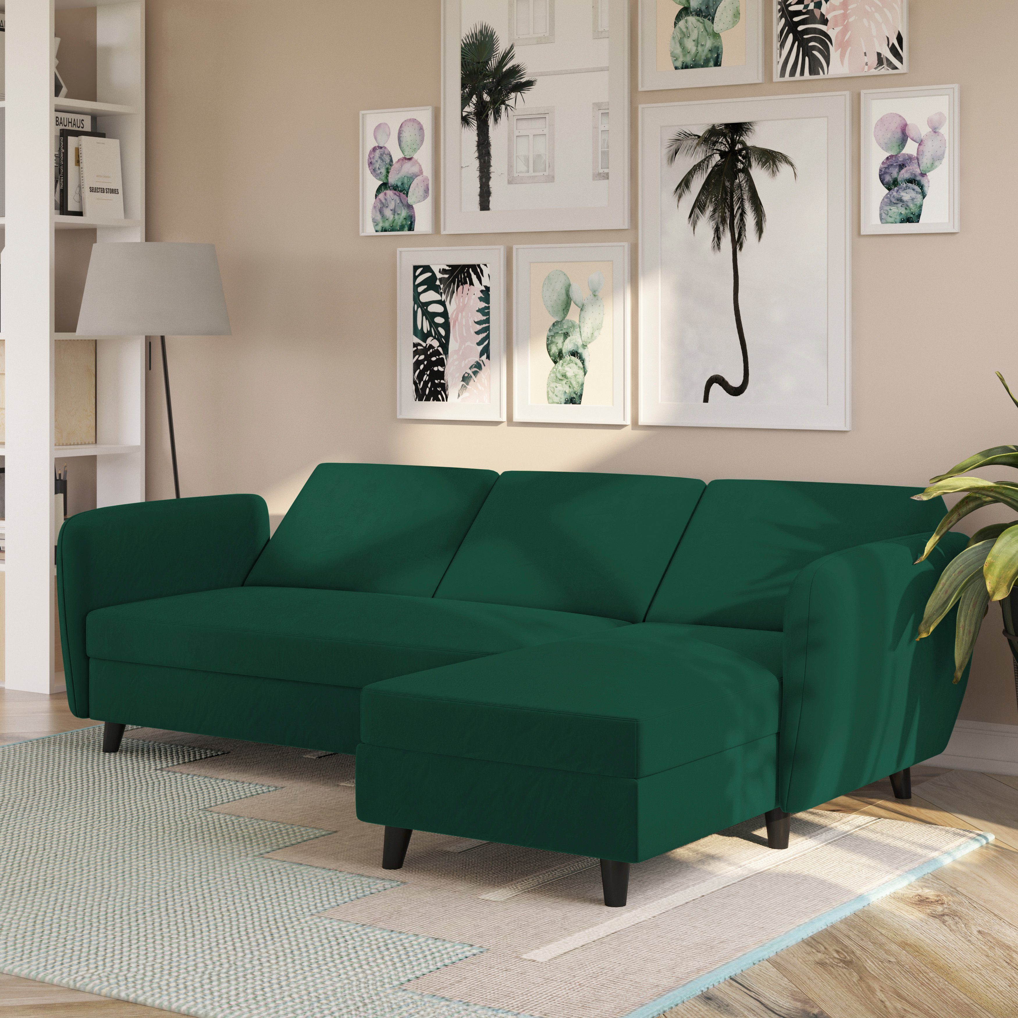 Dorel Home Hoekbank Perry, L-vorm Rugleuning, verschillende kleurvarianten, zithoogte 43 cm, breedte 219 cm