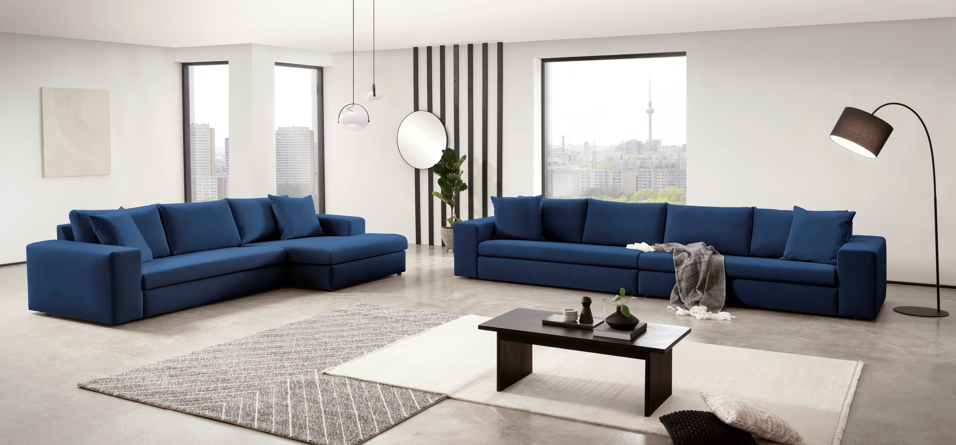 andas 4-zitsbank SLEETLAND XXL in fluweel of vintage lederlook