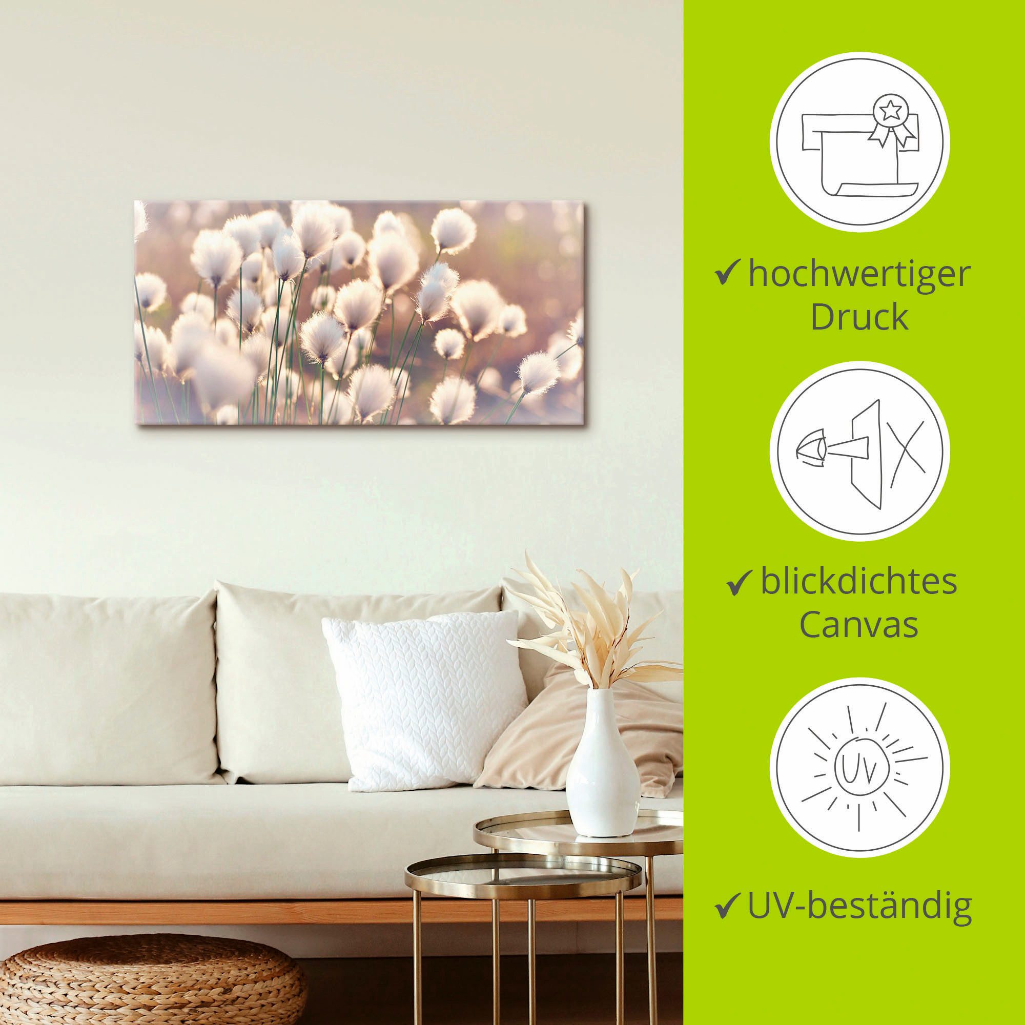 Artland Artprint Wolgrasmagie in het veen als artprint van aluminium, artprint voor buiten, artprint op linnen, poster, muursticker