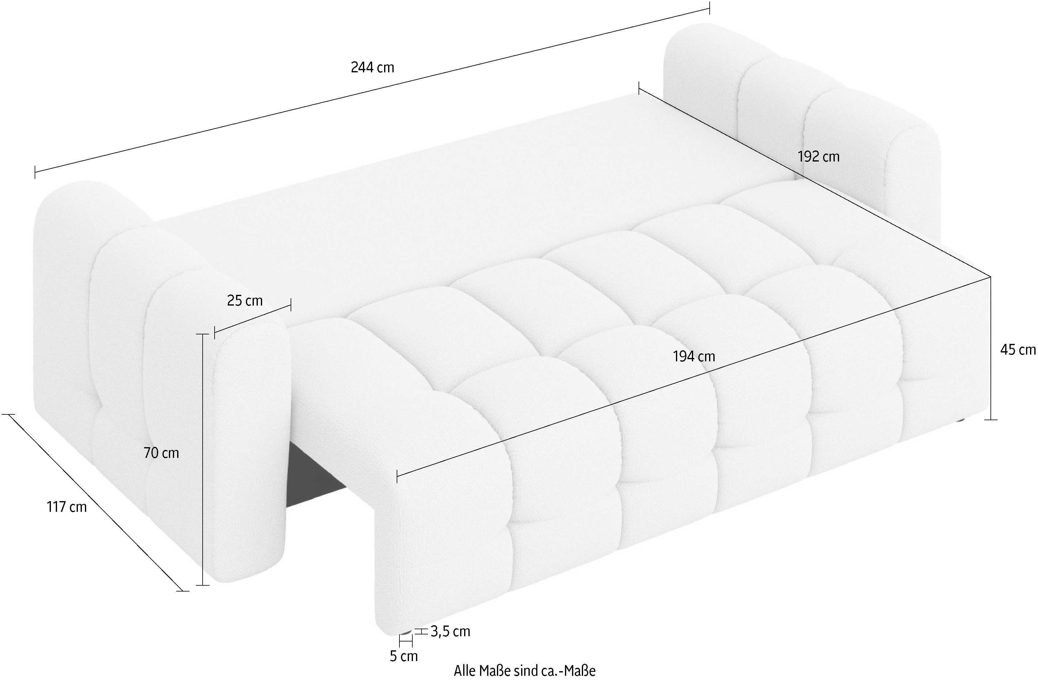 INOSIGN 3-zitsbank Manilla, optioneel met bedfunctie, B/D/H 265/117/91 cm met golfondersteuning, in verschillende materialen en kleuren