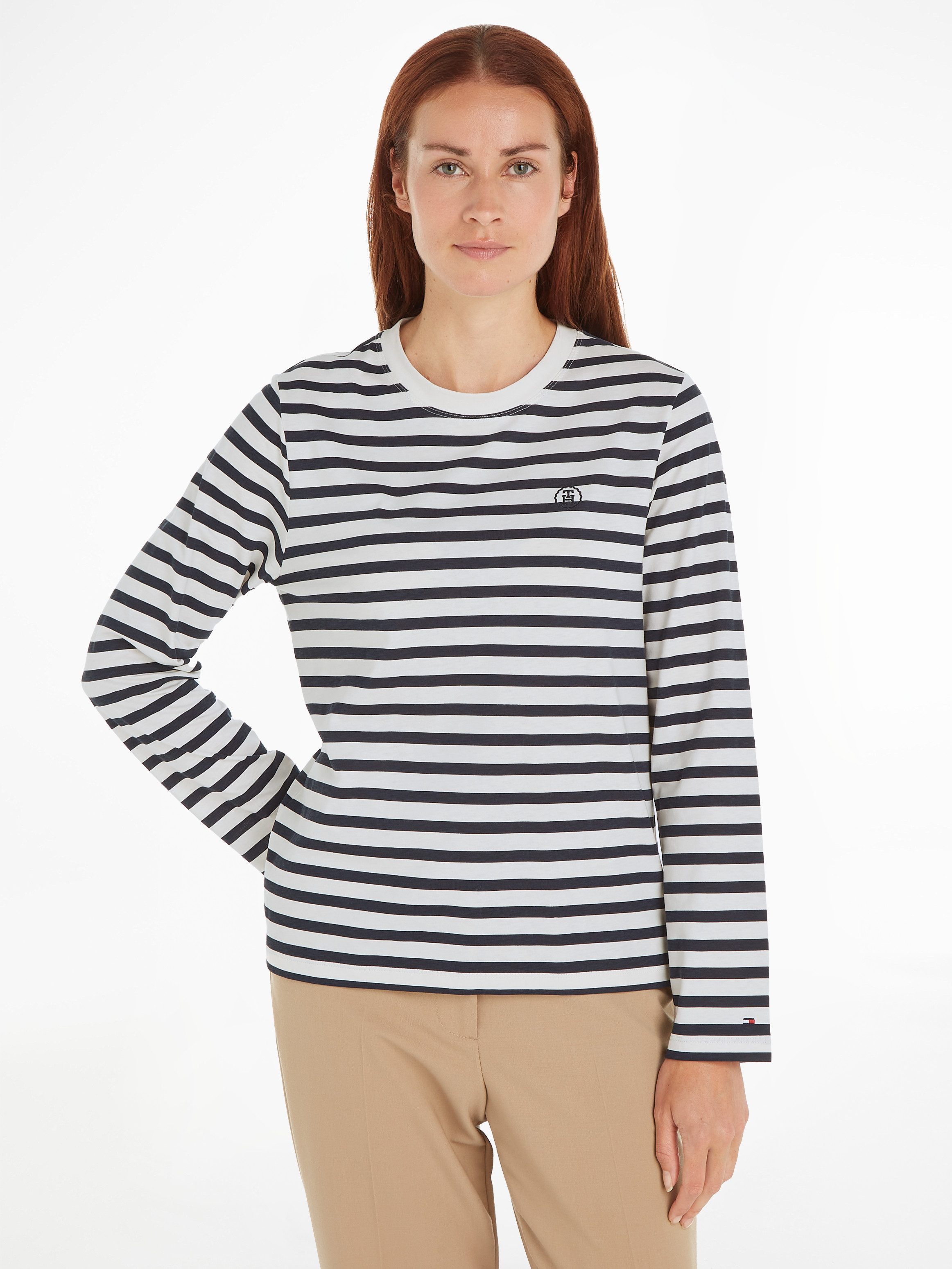 Tommy Hilfiger Shirt met lange mouwen MODERN REG STRIPE C-NK LS in gestreepte look met tommy hilfiger...