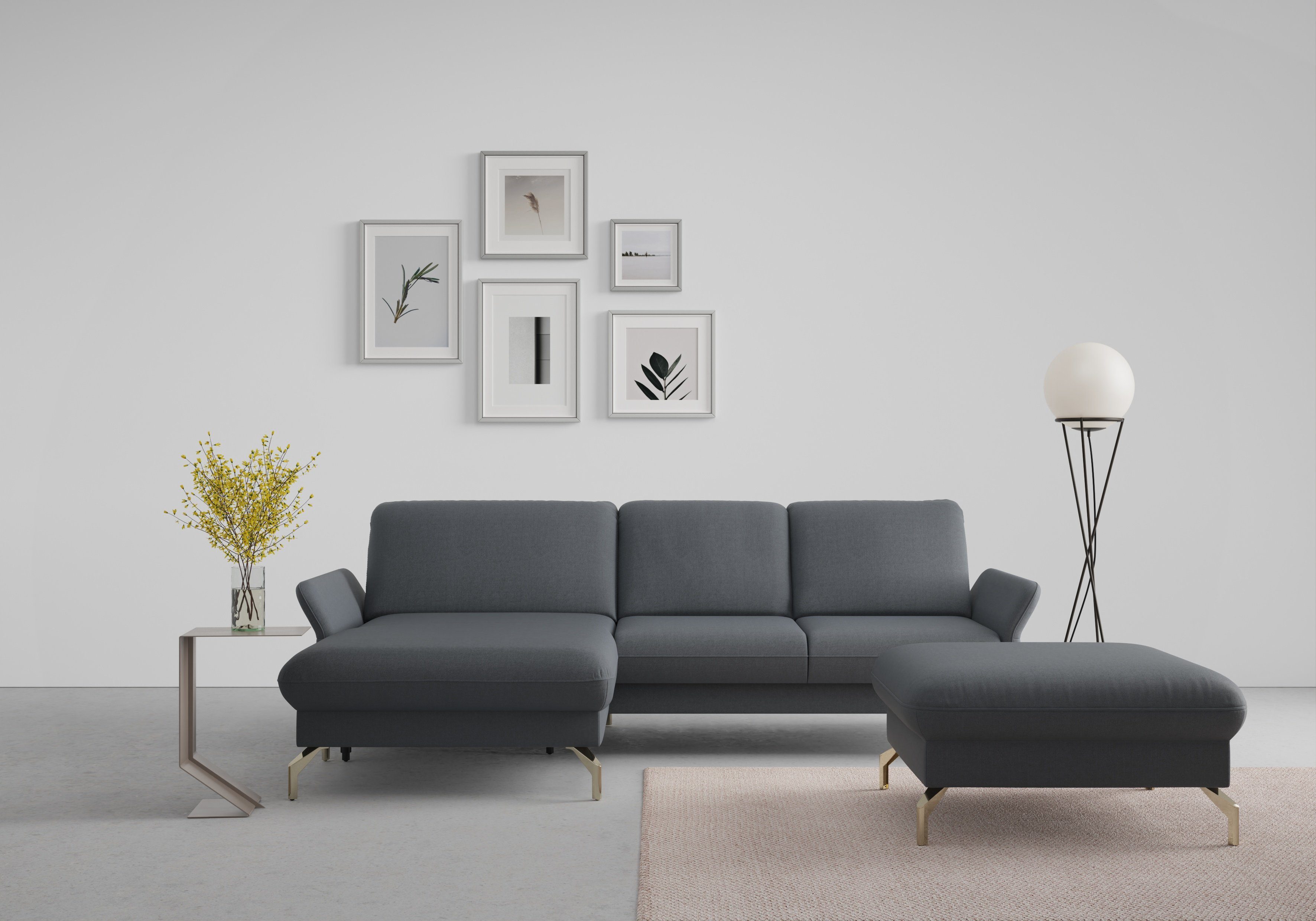 sit&more Hoekbank Fashion L-vorm naar keuze met verstelbare hoofdsteun, uittrekzitting, motorisch, nikkel poten grijs, hoekbanken, Met verstelbare