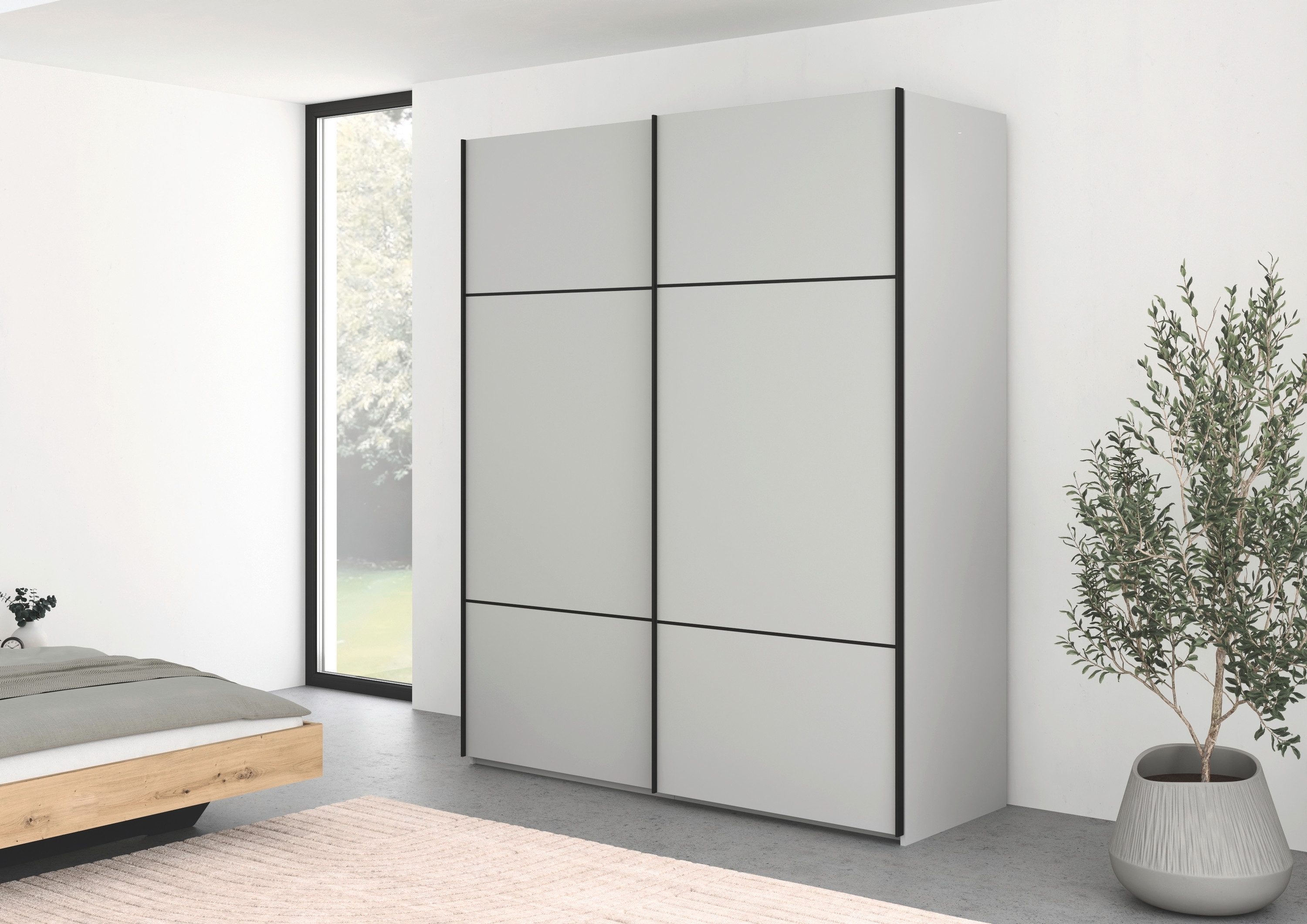 rauch Schuifdeurkast Kledingkast kast garderobe slaapkamerkast SCALE-TRIO edel drievoudig front, 2 sierlijsten in grepen kleur made in germany