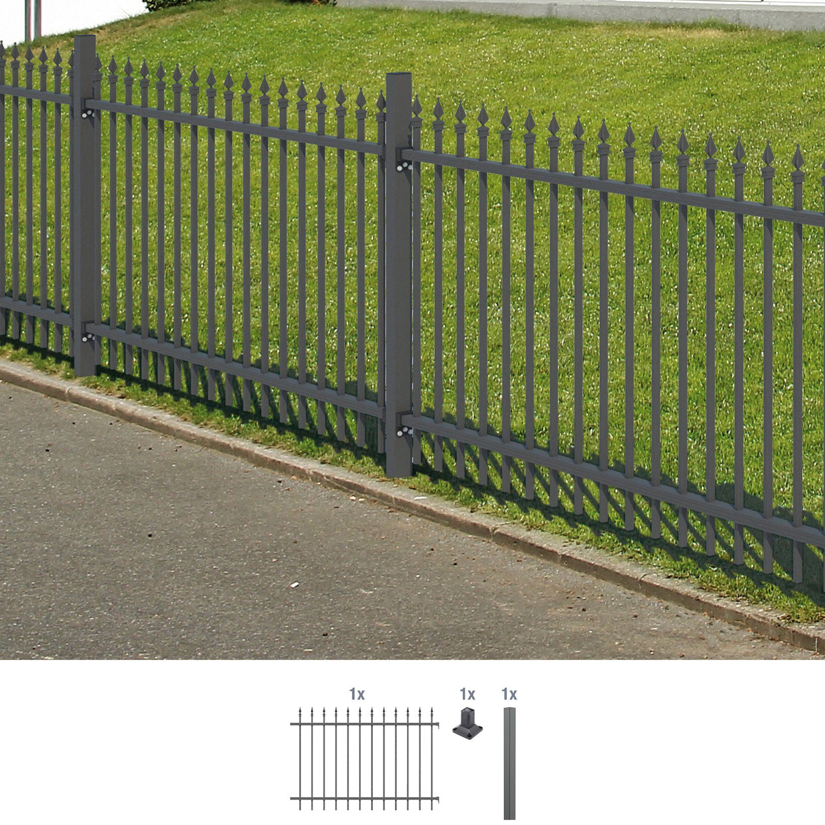 GAH Alberts Metalen hek Uitbreidingsset Chaussee Hoogte: 100 en 120 cm, breedte: 200 cm, om vast te schroeven