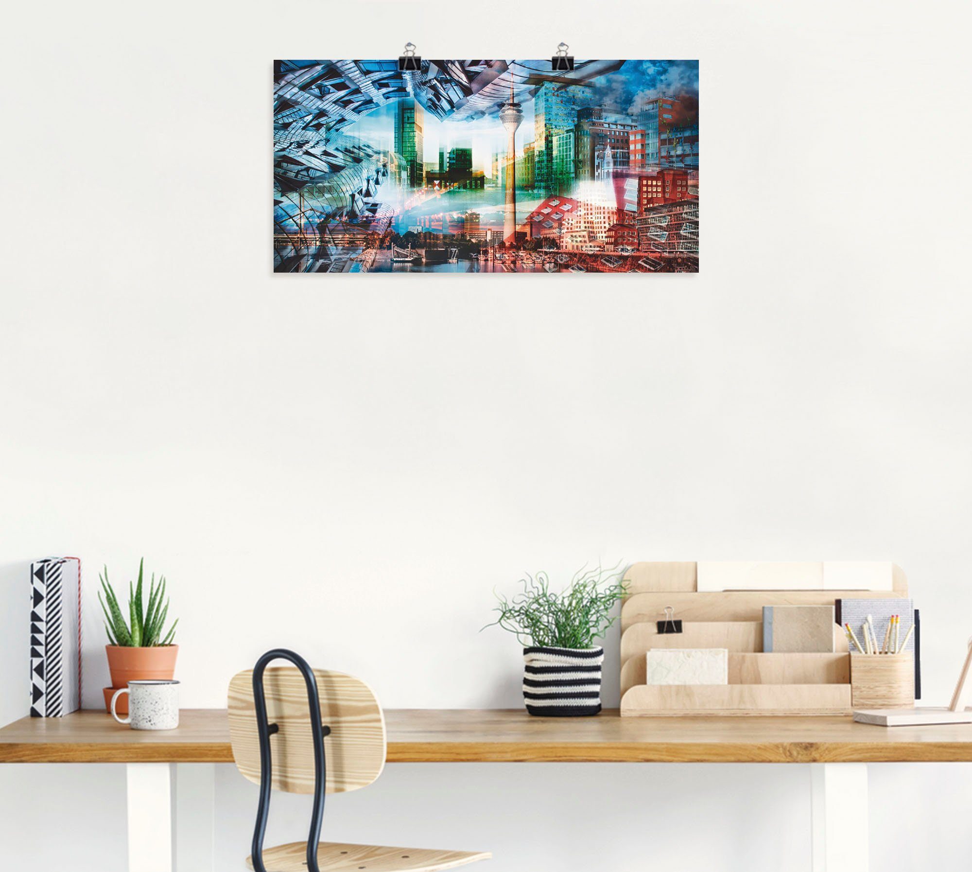 Artland Poster Düsseldorf skyline collage VII als artprint op linnen, muursticker of poster in verschillende maten