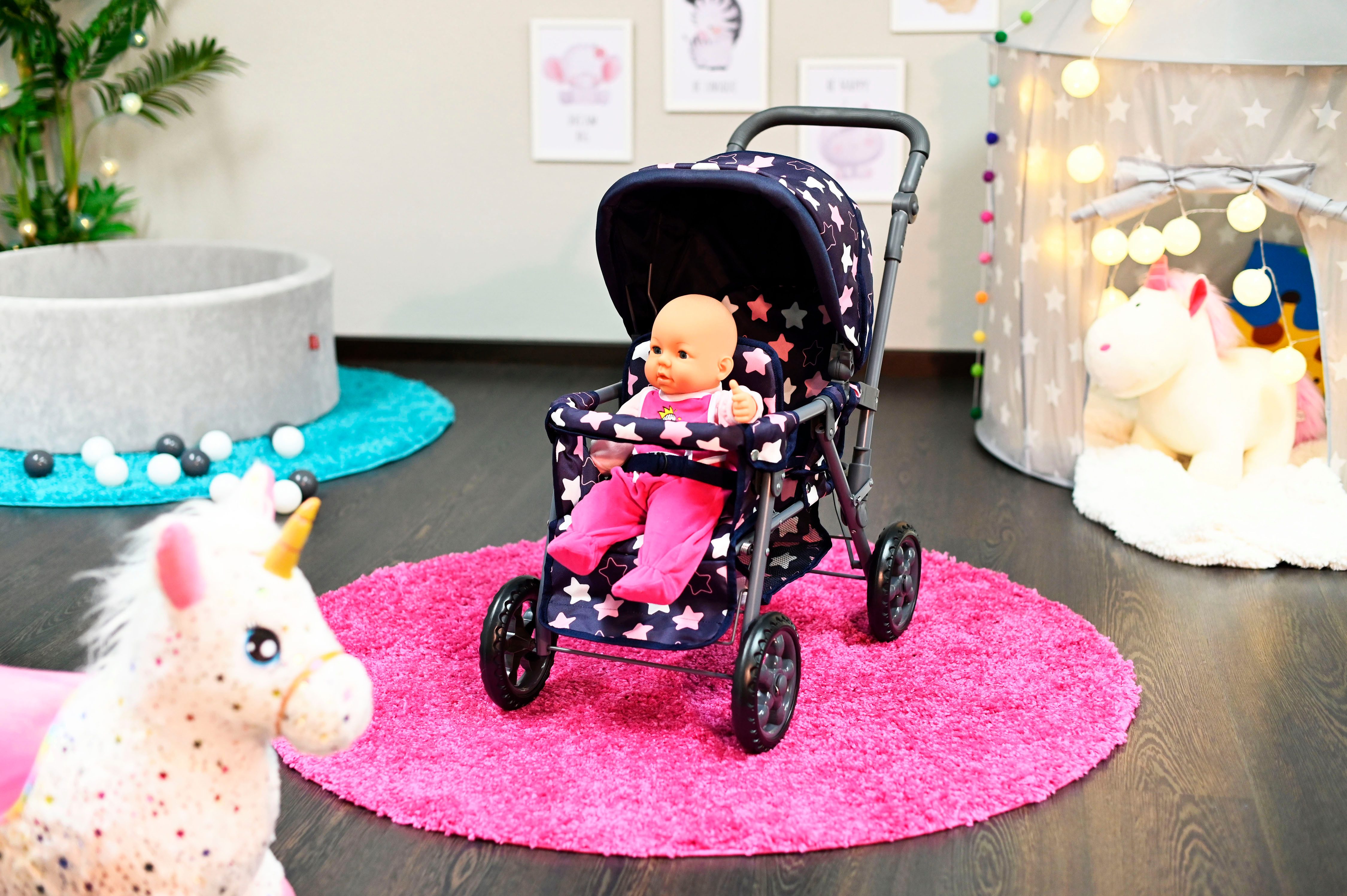 Knorrtoys® Tweelingpoppenwagen Big Twin - star blue pink