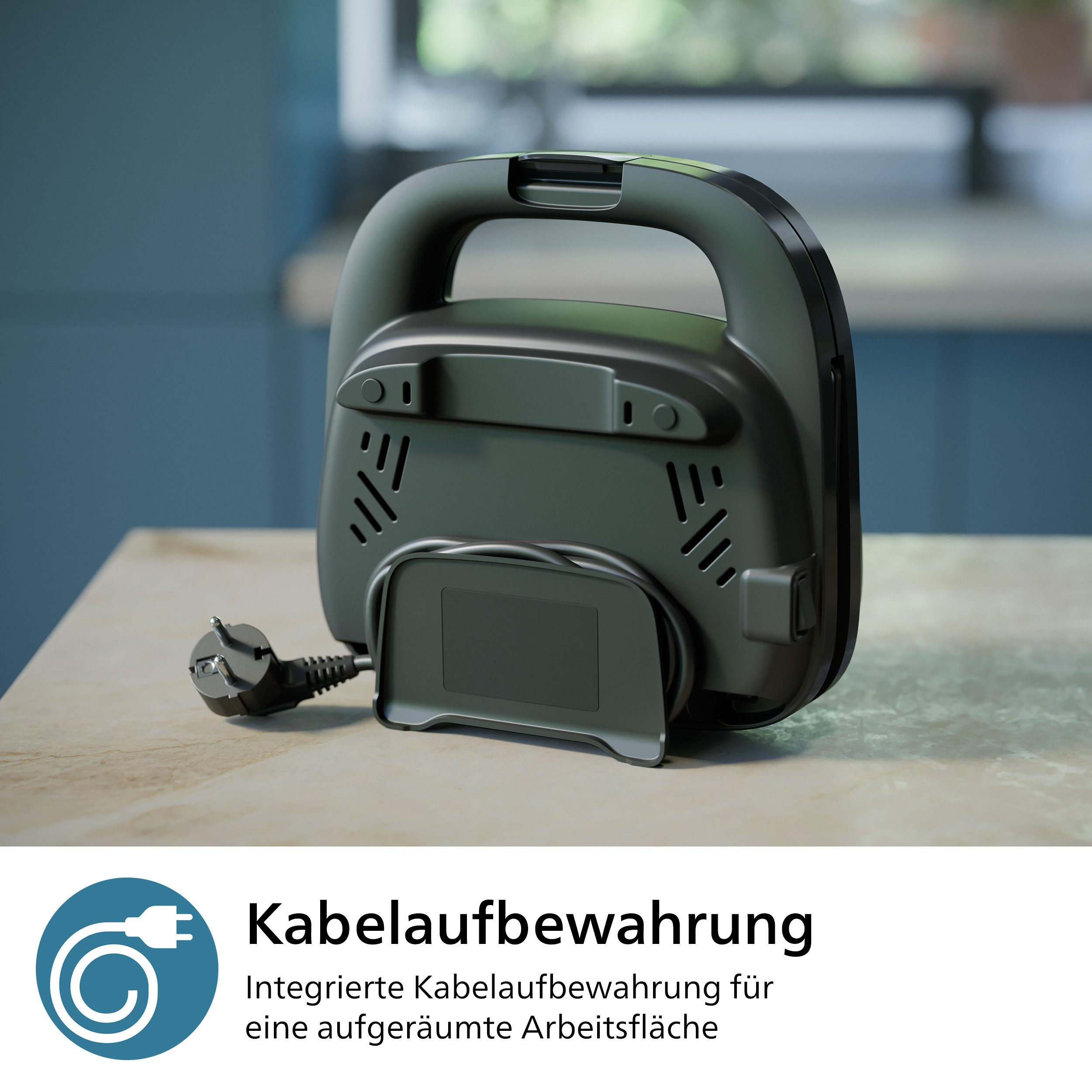 Philips Sandwichmaker 5000 Series HD2350/80, met 3 verwisselbare plaatsets gelijkmatige opwarming, compacte opslag, zwart / zilver