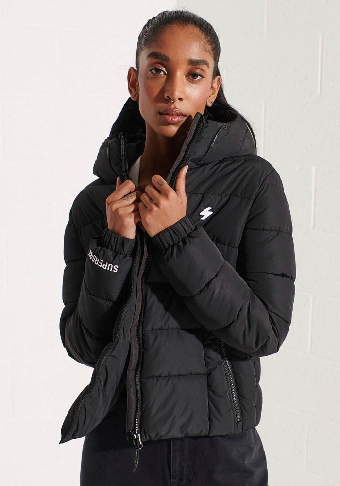 Superdry Gewatteerde jas HOODED SPIRIT SPORTS PUFFER van waterafstotend materiaal dames donsjassen maat XL zwart