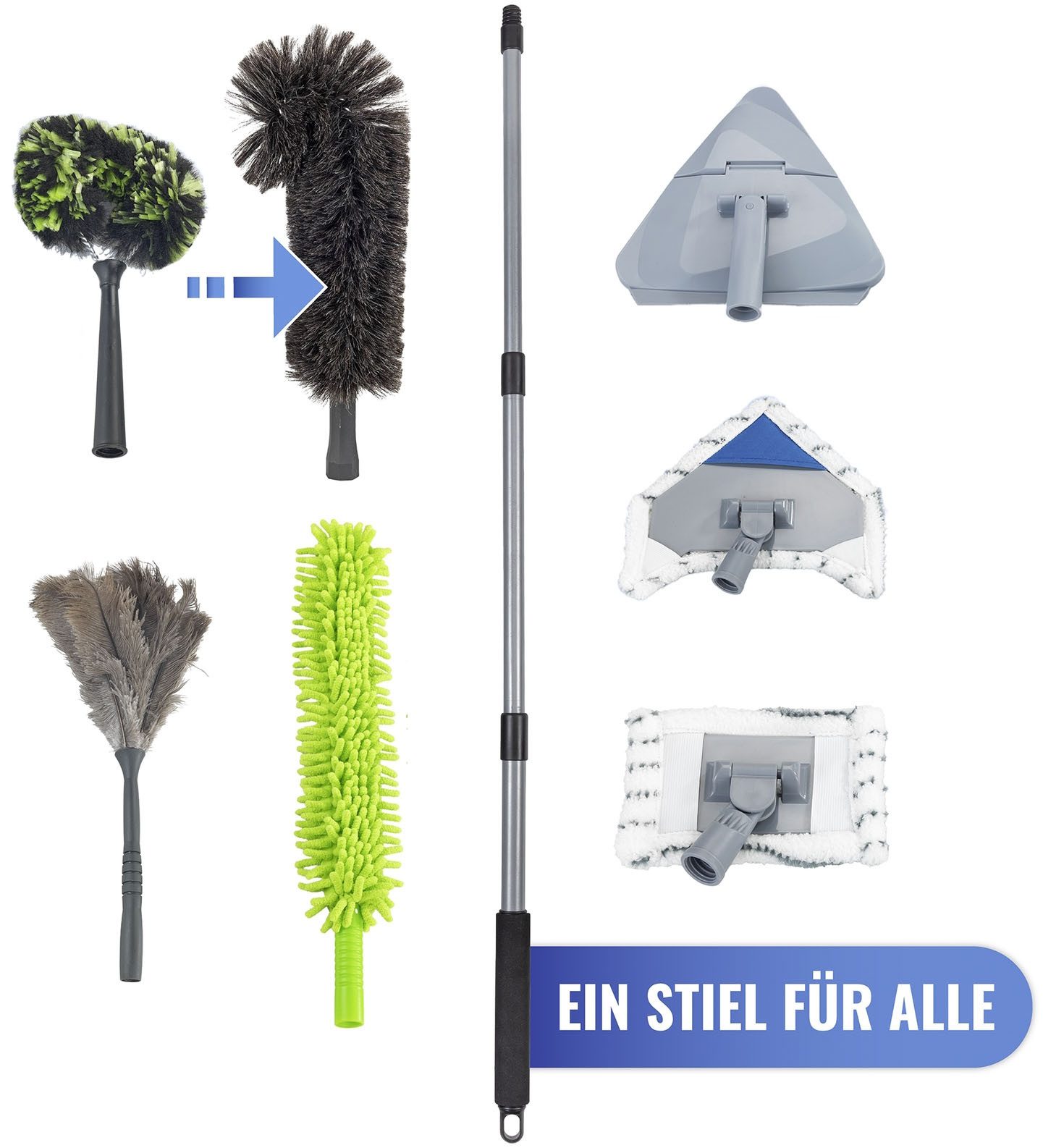 Maximex Zachte borstel Geitenhaar met knikverbinding en telescopische steel Stofdoek, 100% geitenhaar, speciale haaknaaldvorm voor hoeken