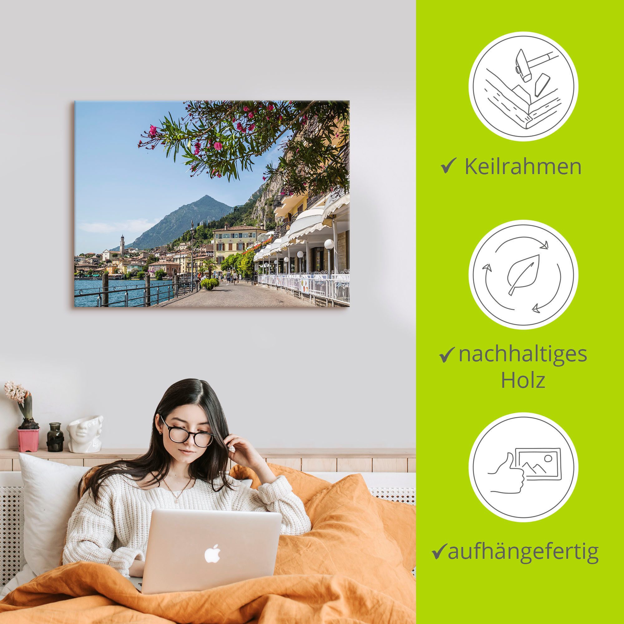 Artland Artprint Gardameer Limone sul Garda I als artprint op linnen, poster in verschillende formaten maten