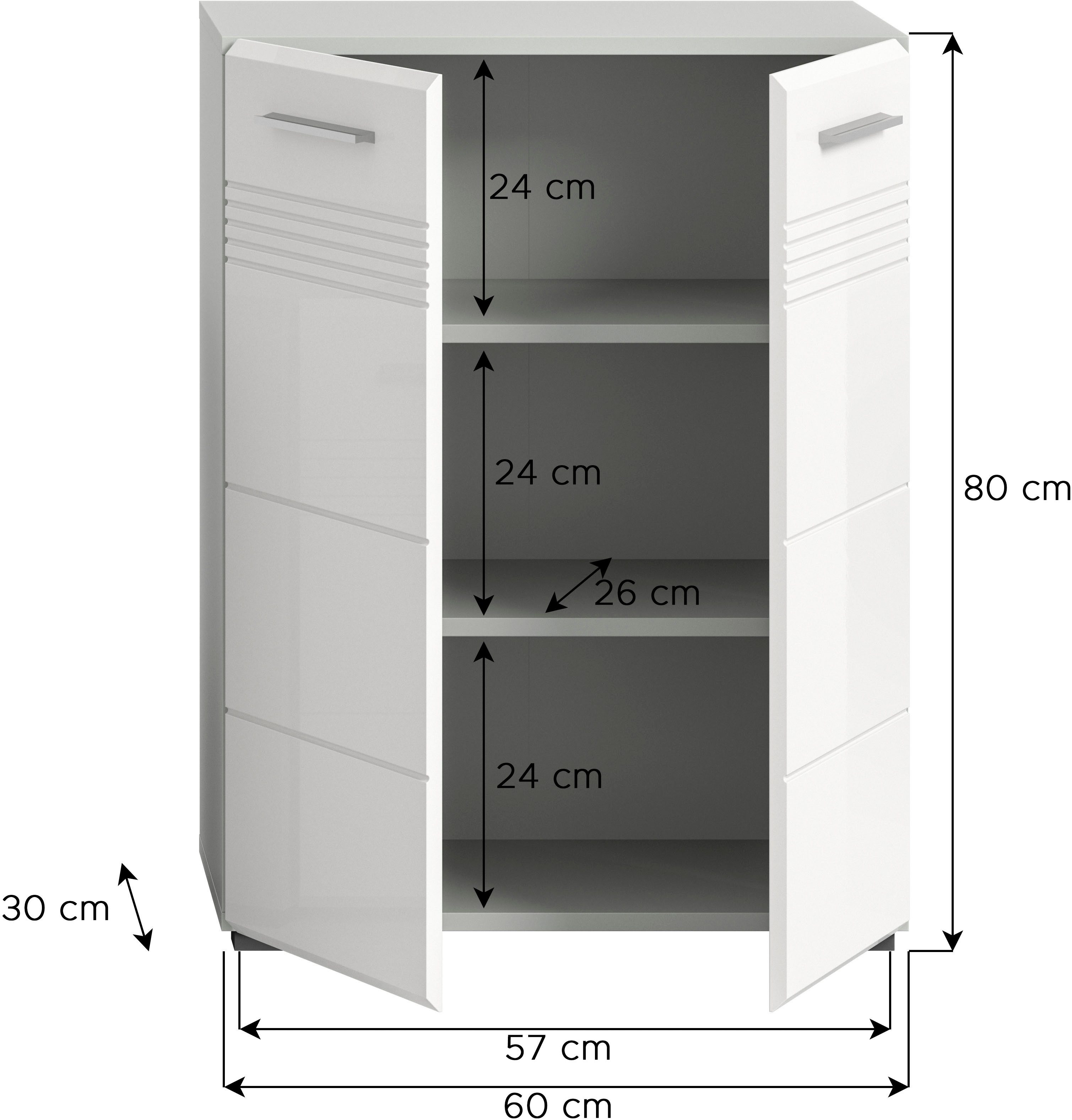 welltime Halfhoge kast Calcio, hoogte 80 cm, 2 deuren, 2 planken, 3 vakken
