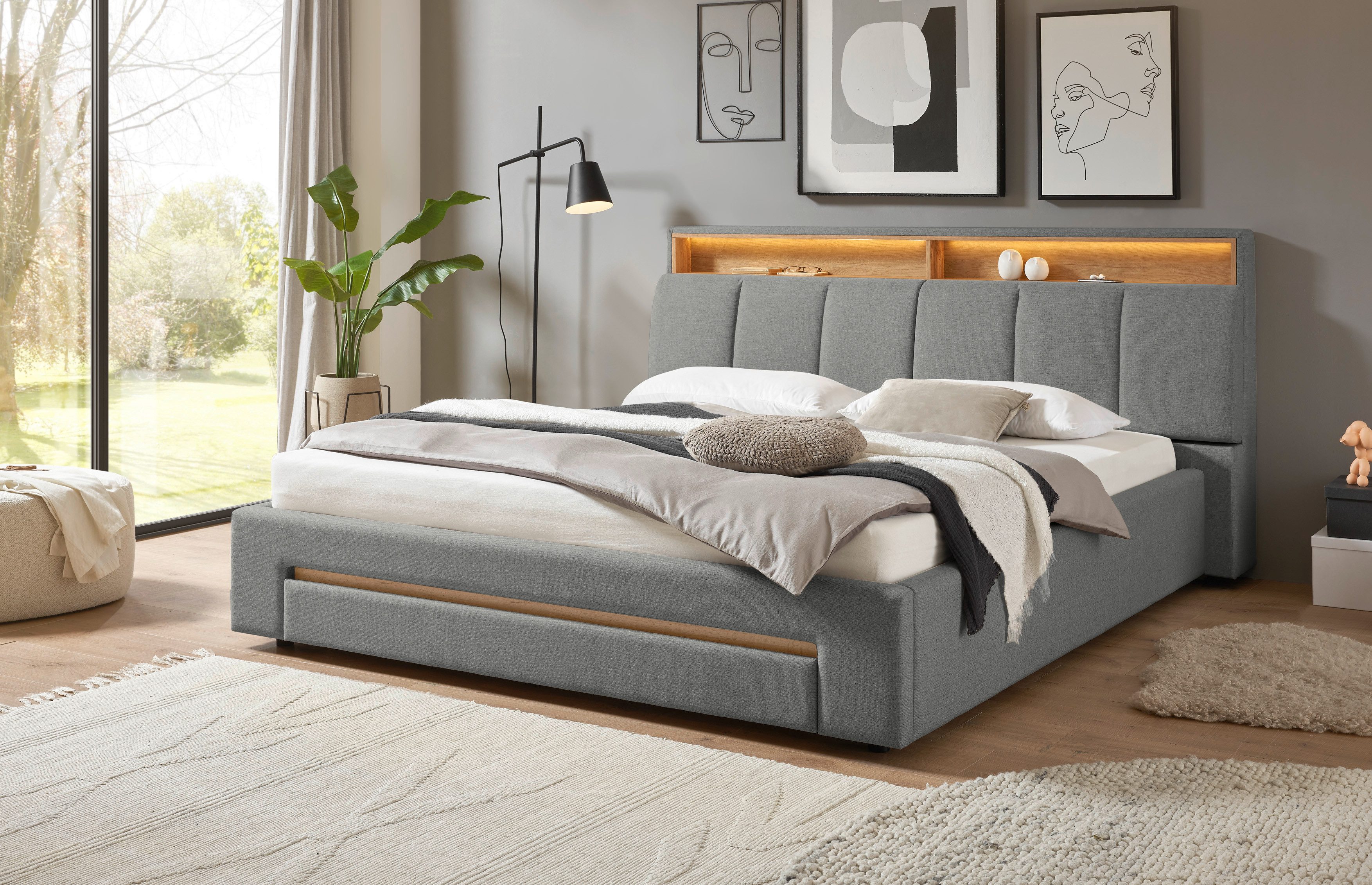 INOSIGN Gestoffeerd bed CiTY/GiRON,, gepolsterd opbergbed, met LED-verlichting Bedkisten met hondenbed of als opbergruimte, opklapbare hoofdeinden