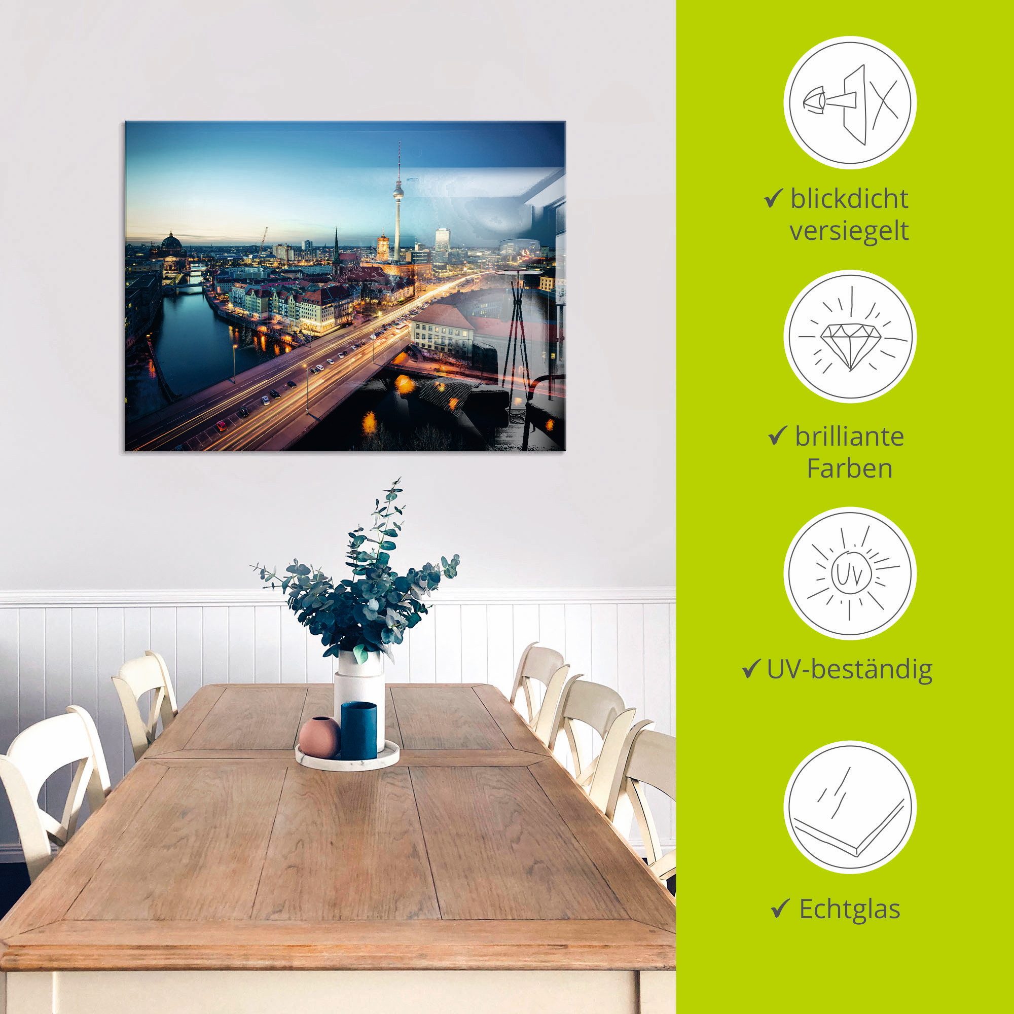 Artland Print op glas Berlijn Cityscape ‘s avonds