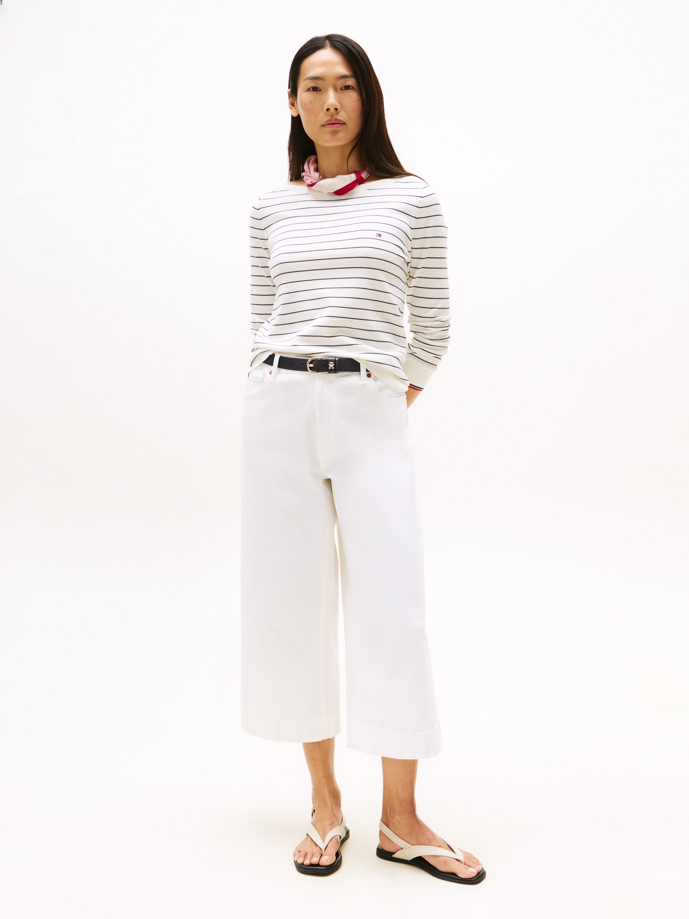 Tommy Hilfiger Gebreide trui CO JERSEY STITCH BOAT-NK SWEATER met tommy hilfiger-merklabel op de mouw