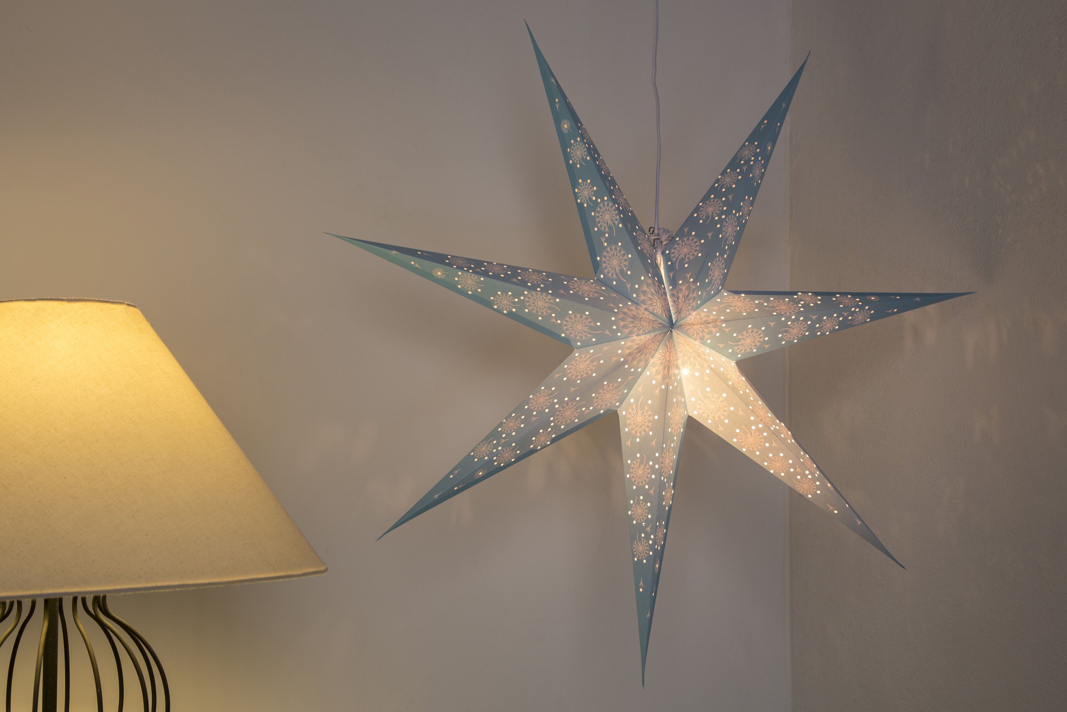 KONSTSMIDE Sierster blauwe papieren ster, verlicht, 7 kartels (1 stuk)