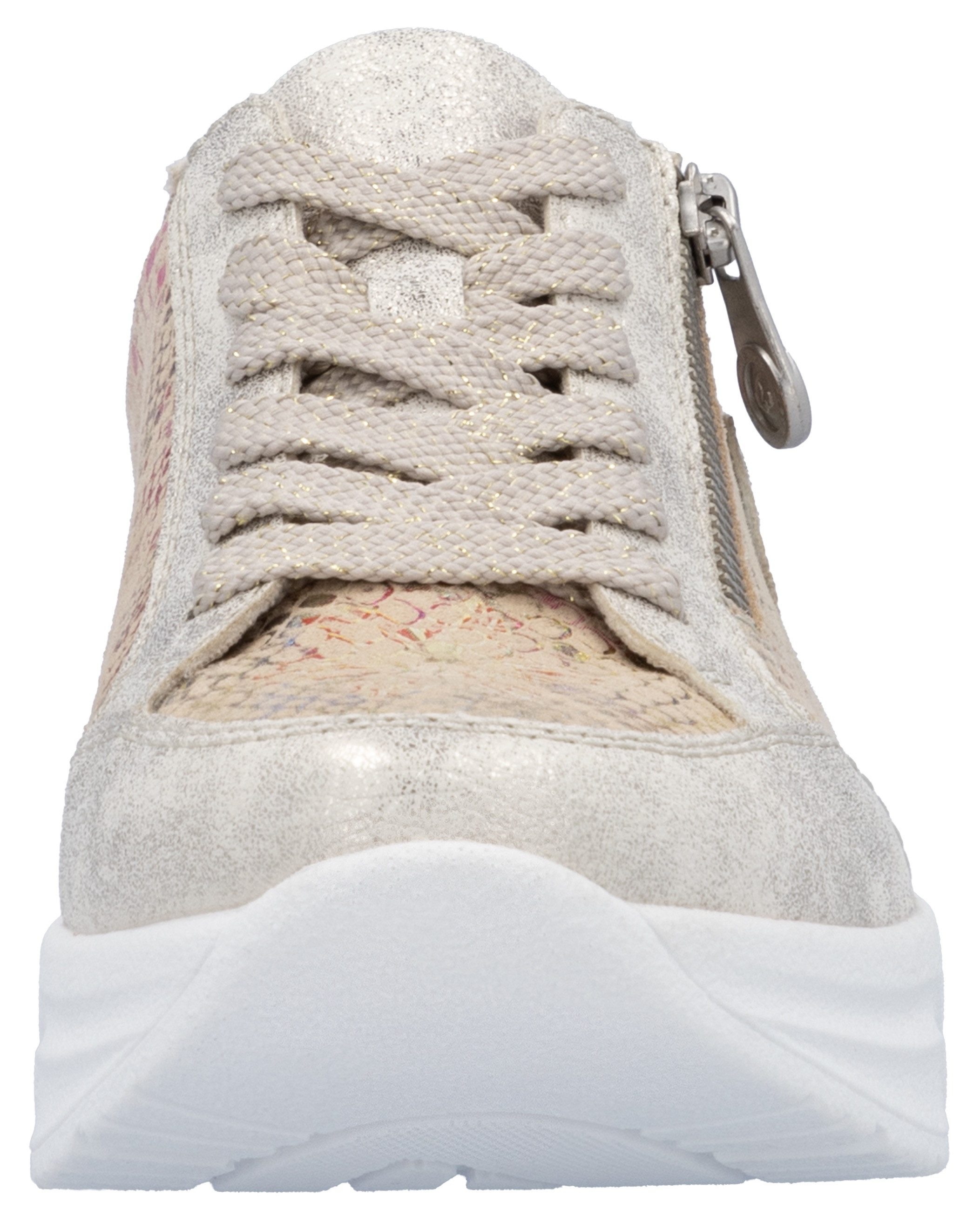 Rieker Plateausneakers , vrijetijdsschoen, veterschoen, lage schoen met subtiele goudkleurige glans