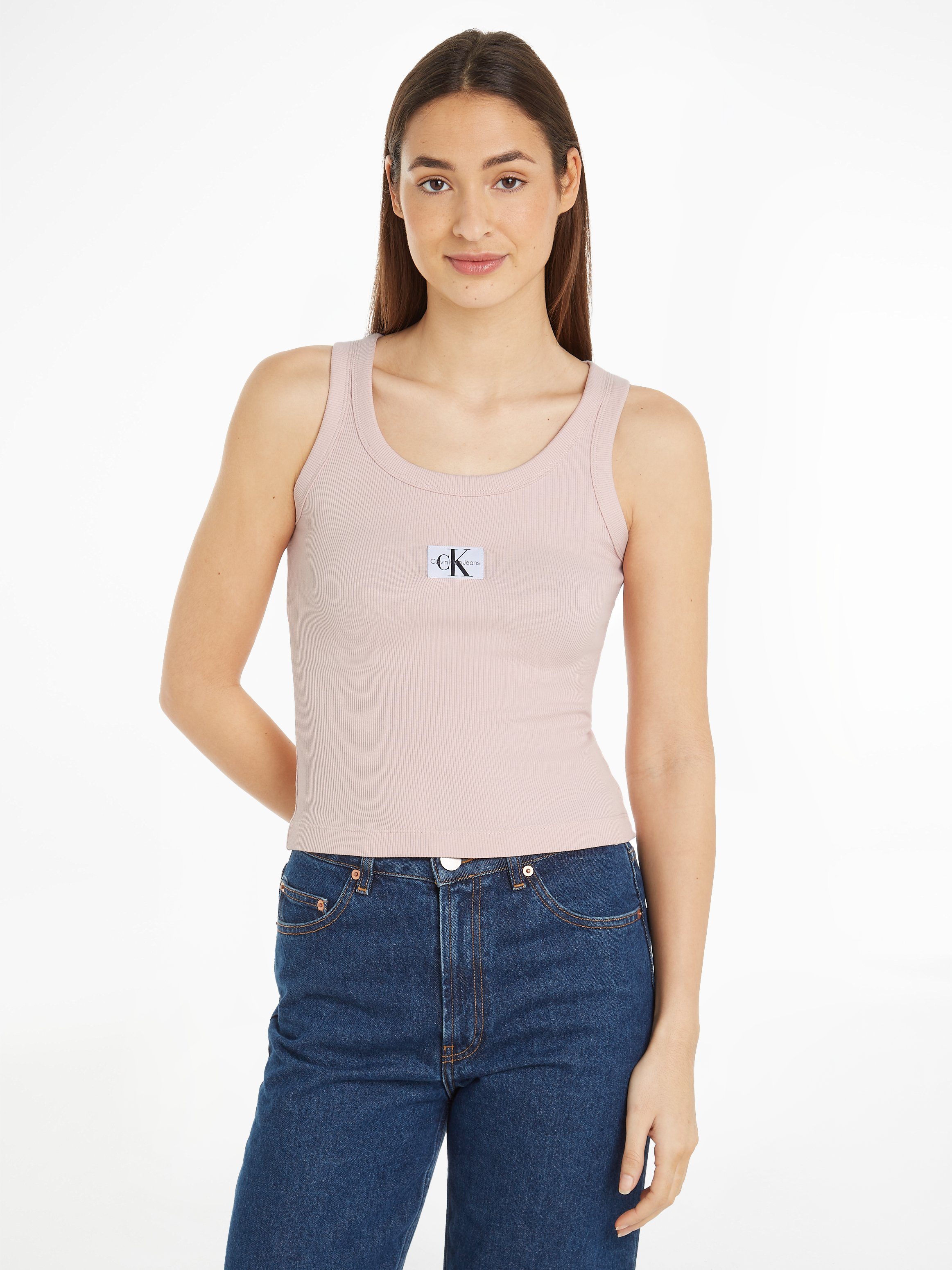 Calvin Klein Jeans Geribbelde tanktop met logo-applicatie Pink Dames