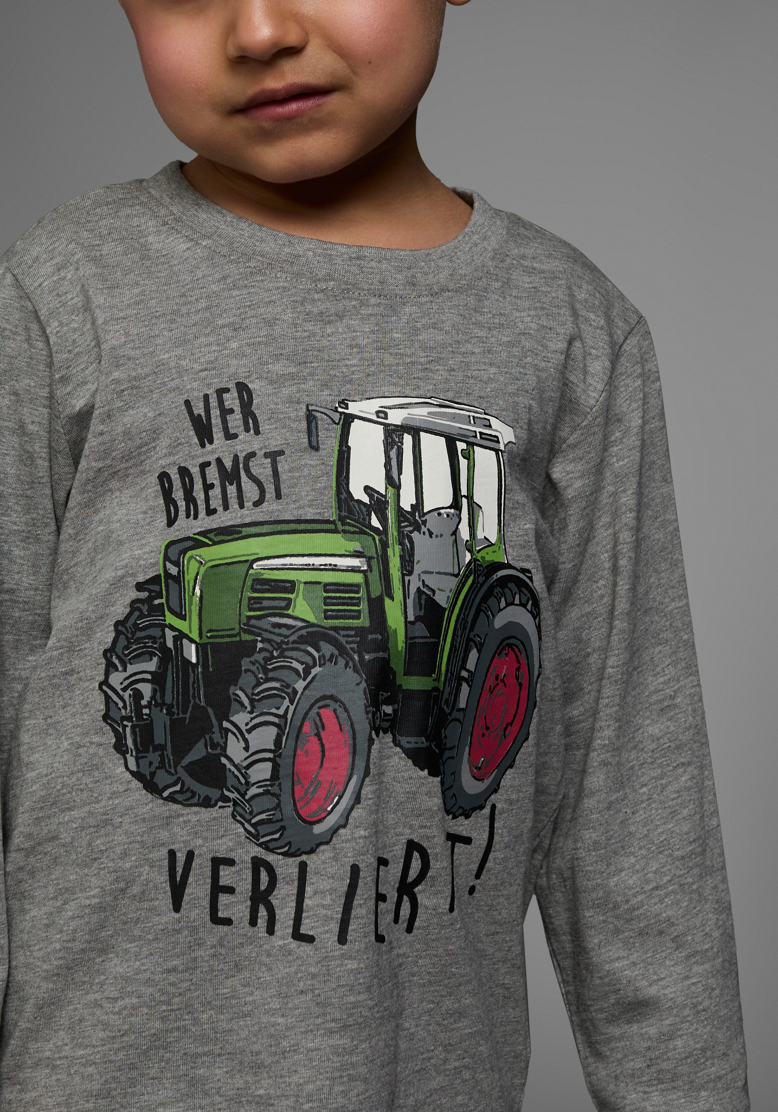 KIDSWORLD Shirt met lange mouwen Wer bremst, verliert! Lange mouwen, rekbaar materiaal, van katoen en viscose