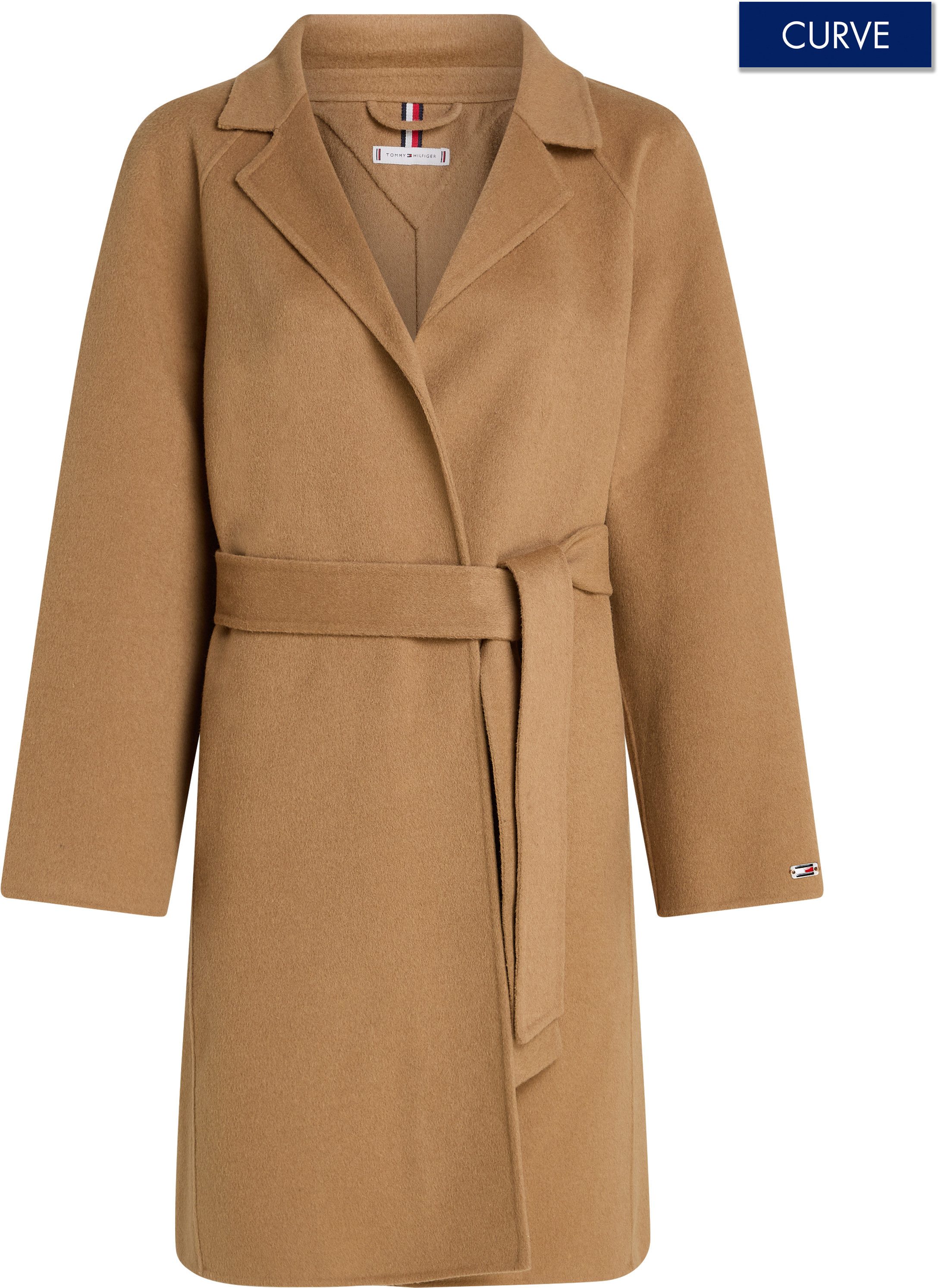 Tommy Hilfiger Curve Korte jas CRV REG DF WOOL BELTED COAT in grote maten, met riem, gestanste tommy-logo op de rug