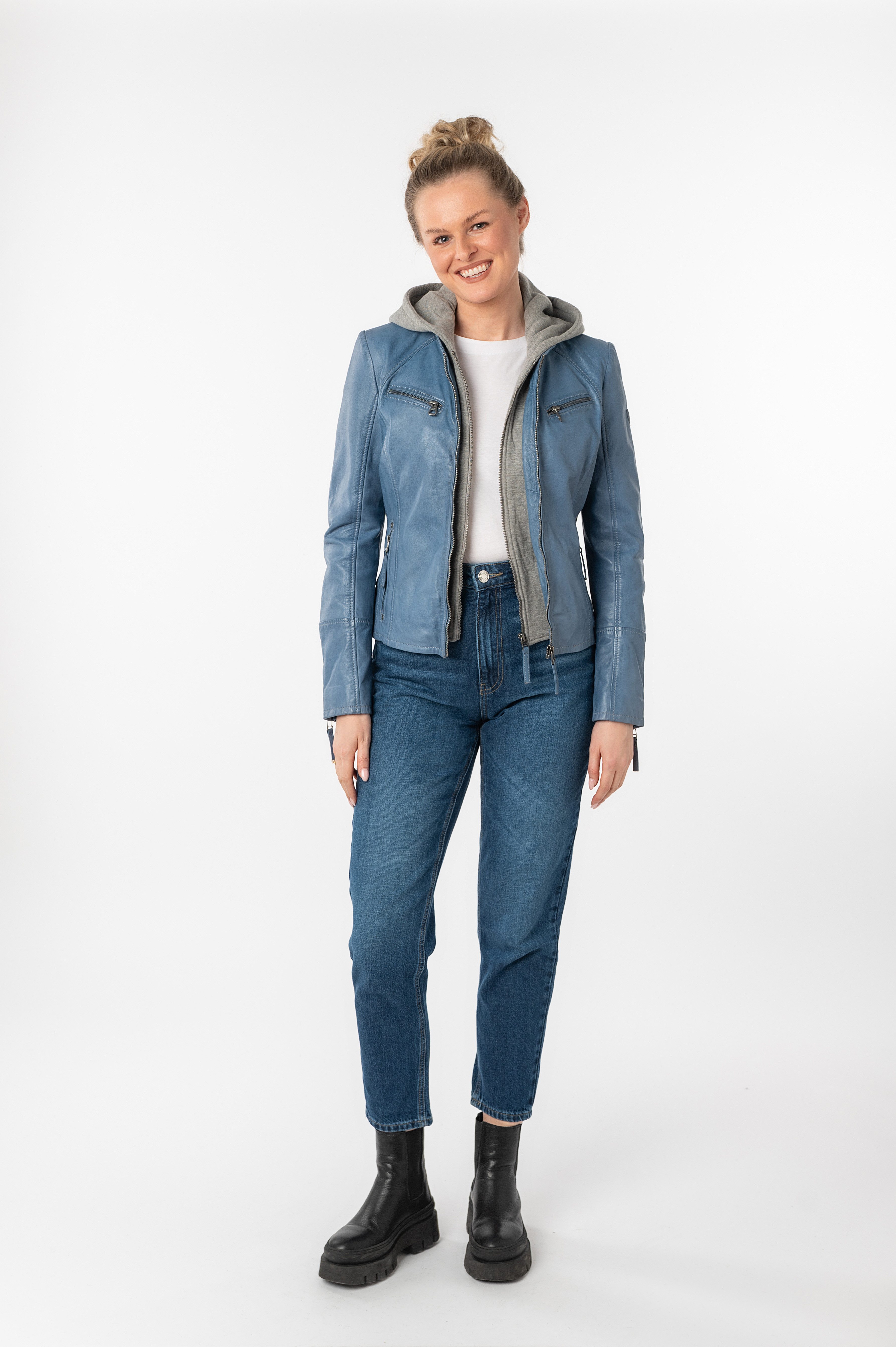 Mauritius Leren jack NOLA Two-in-one stijl - met een afneembare jerseycapuchon