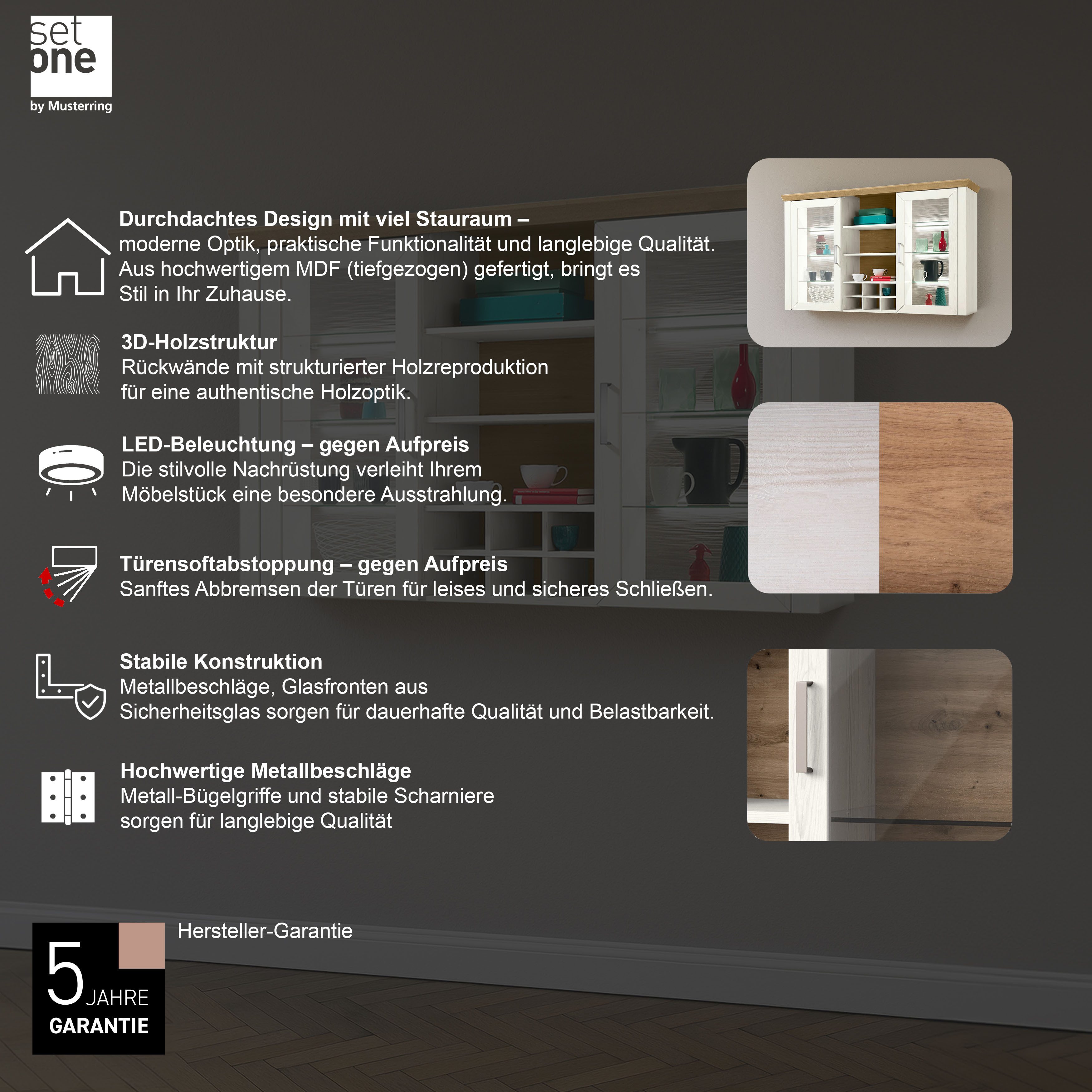 set one by Musterring Opzetkast York Type 24, glazen deuren en flessenrek, verlichting optioneel, B 184 cm