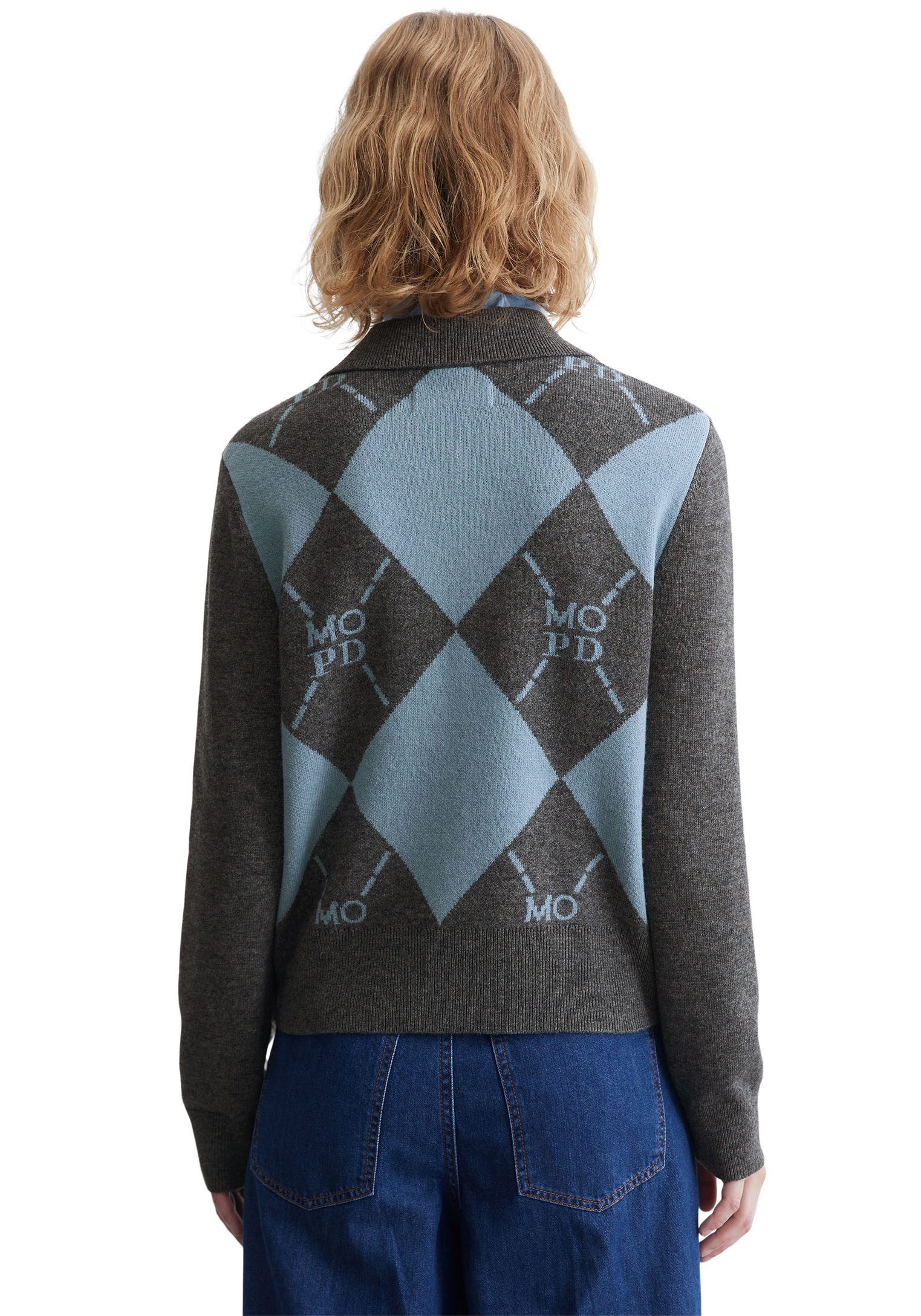 Marc O'Polo DENIM Jacquardvest met elegant ruit- en logo patroon