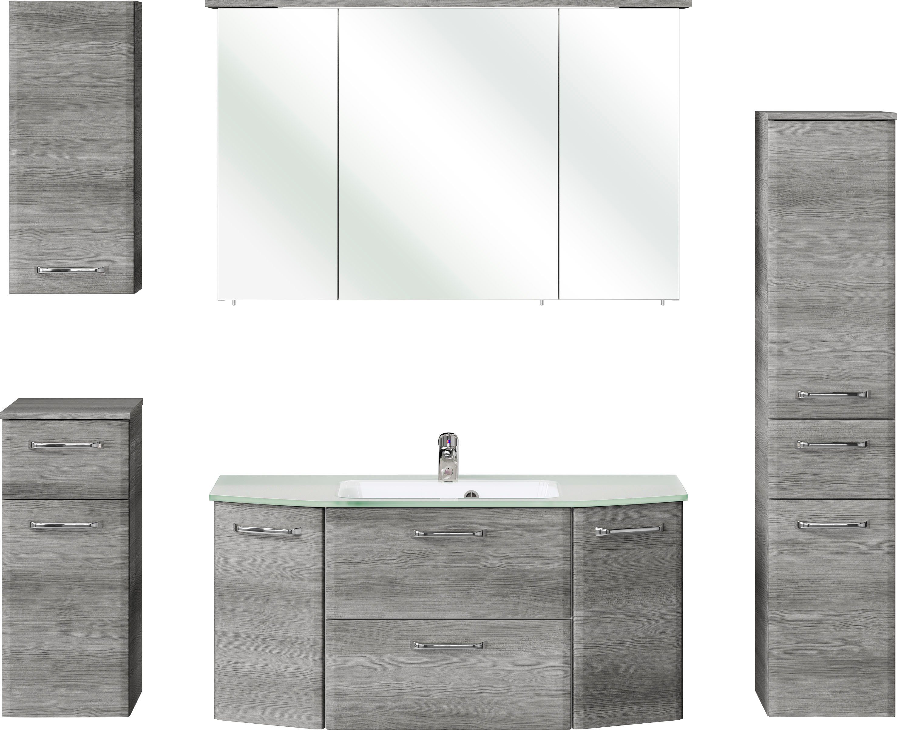 Saphir Badkamerserie Quickset 5-delig glazen wastafelonderkast met led-spiegelkast, badkameraccessoireset (6-delig) badmeubelsets grijs