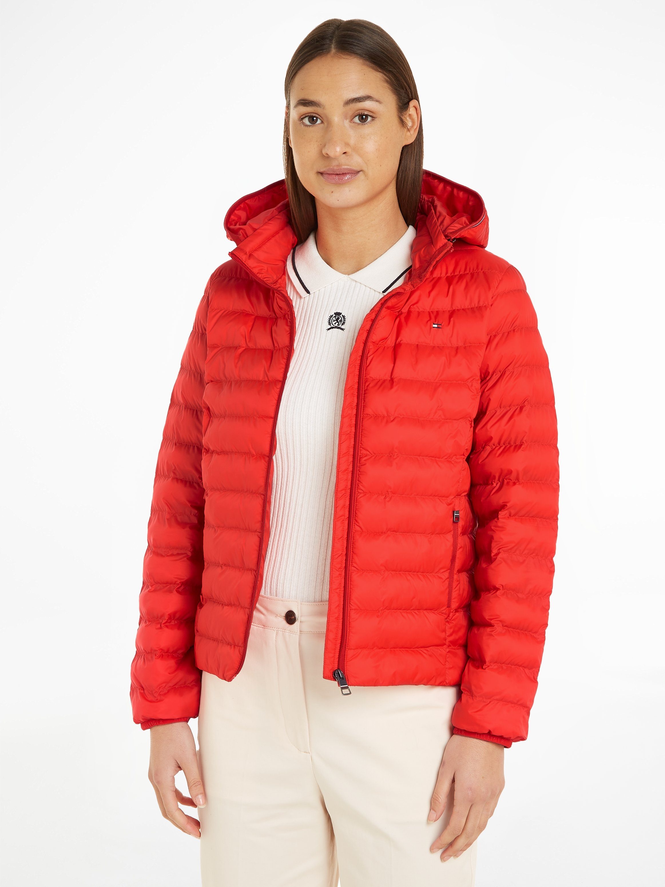 Tommy Hilfiger Gewatteerde jas LW PADDED GLOBAL STRIPE JACKET met merkelastiek op de capuchon (Global Serie TH VROUWEN)