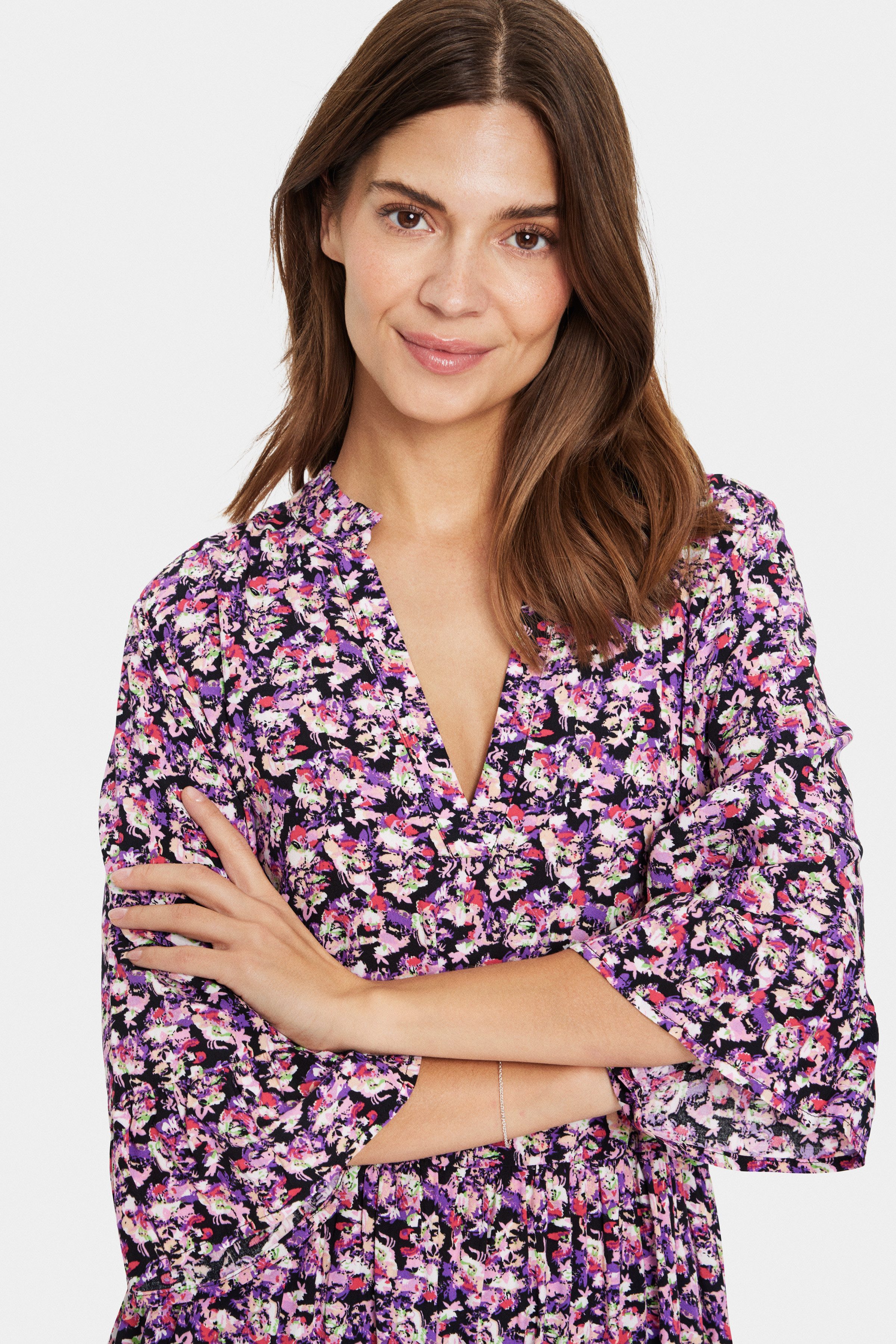 Saint Tropez Blousejurk EdaSZ dress met volants en 3/4 mouwen