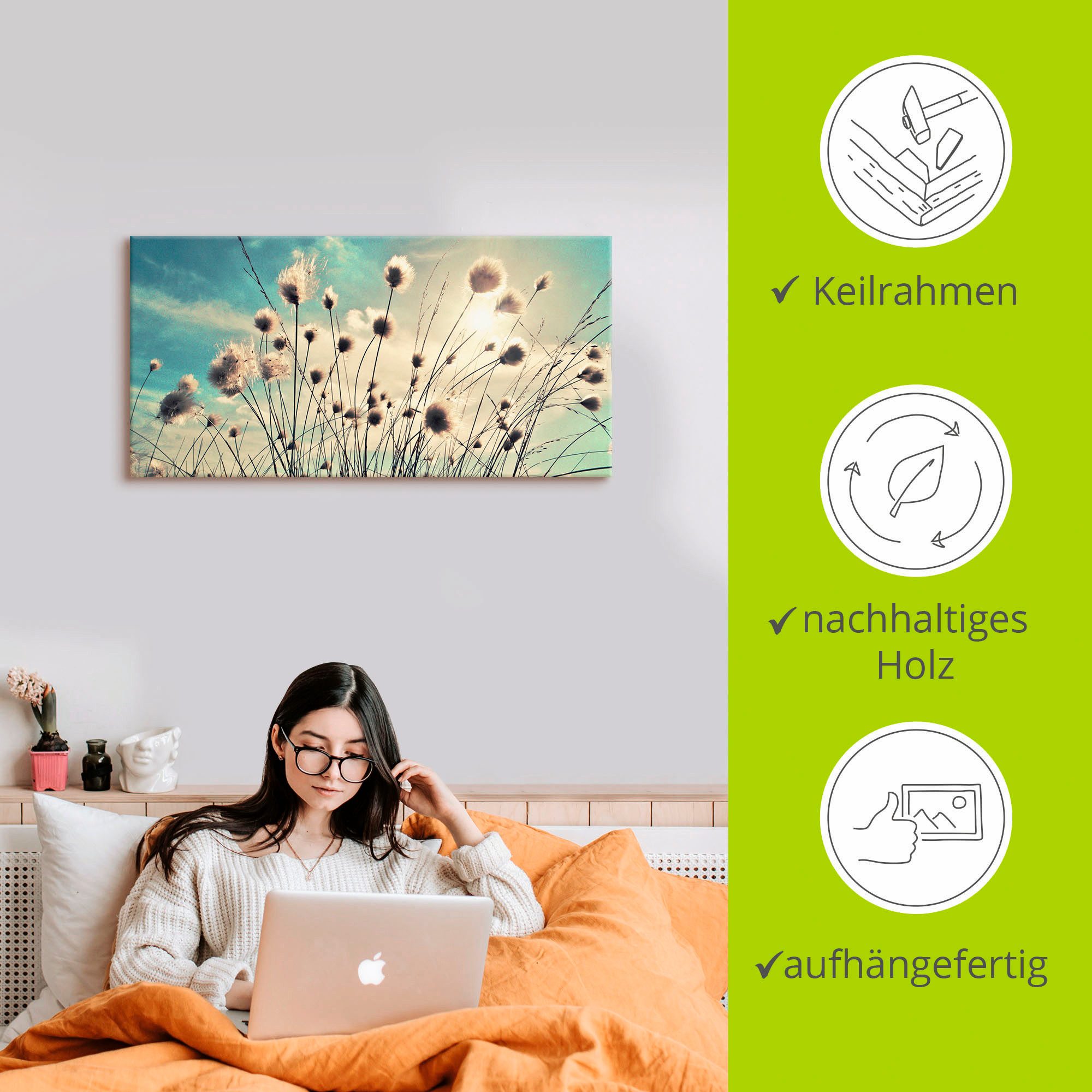Artland Artprint Wolgras als artprint van aluminium, artprint voor buiten, artprint op linnen, poster, muursticker
