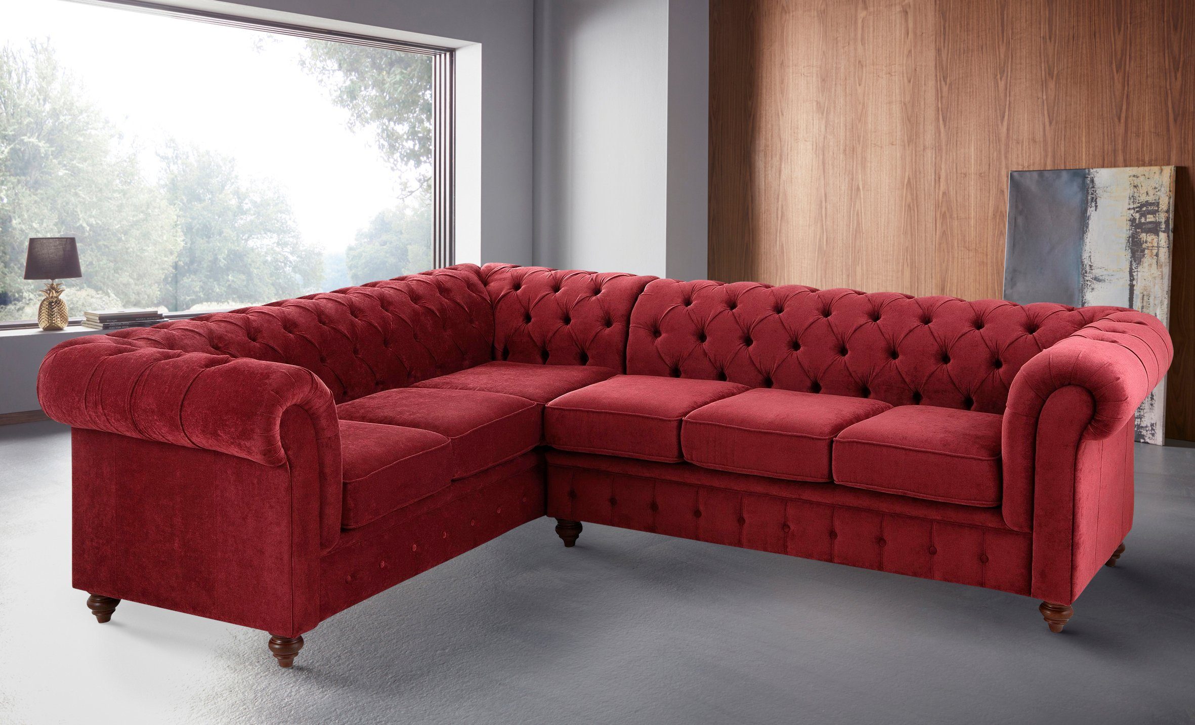 Home affaire Chesterfield-bank Chesterfield hoekbank, ook in leer L-vorm hoogwaardige knoopdetails, langer gedeelte links of rechts naar keuze