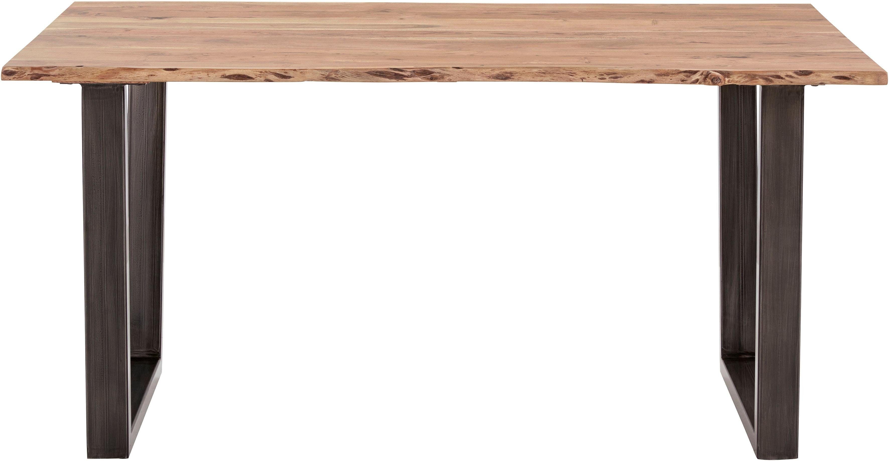 MCA living Eettafel CALABRIA Massief hout in boomstam-look eettafels maat 160 cm x 78 cm x 90 cm beige