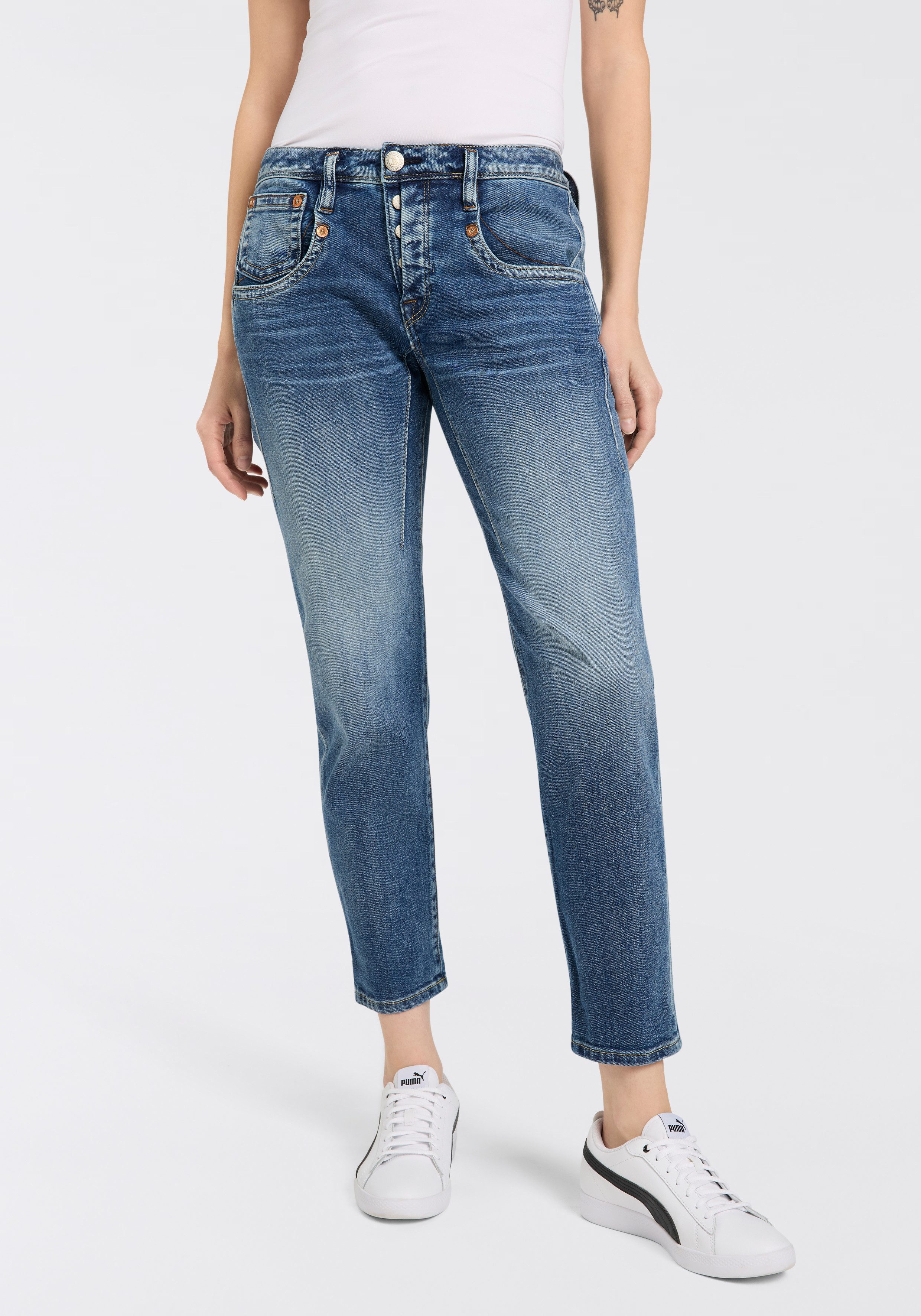 Herrlicher 7/8 jeans Shyra Cropped Denim Comfort met half blinde knoopsluiting