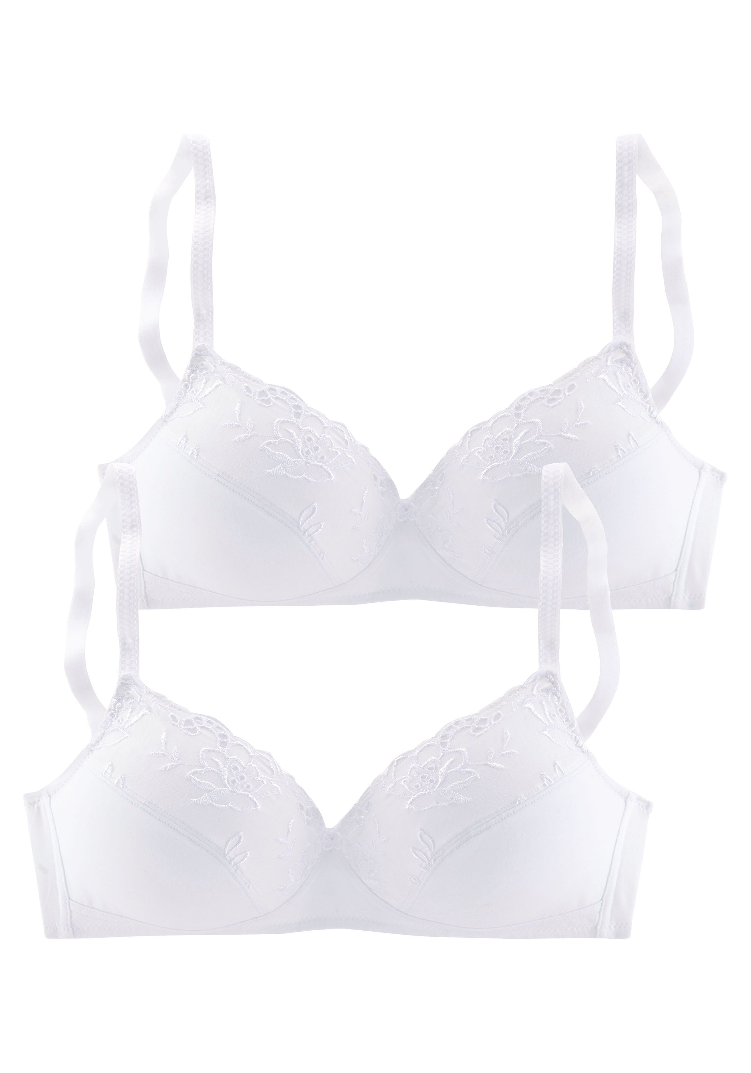 Petite fleur Soft-bh zonder beugels, met mooi katoenen borduursel (Set van 2)