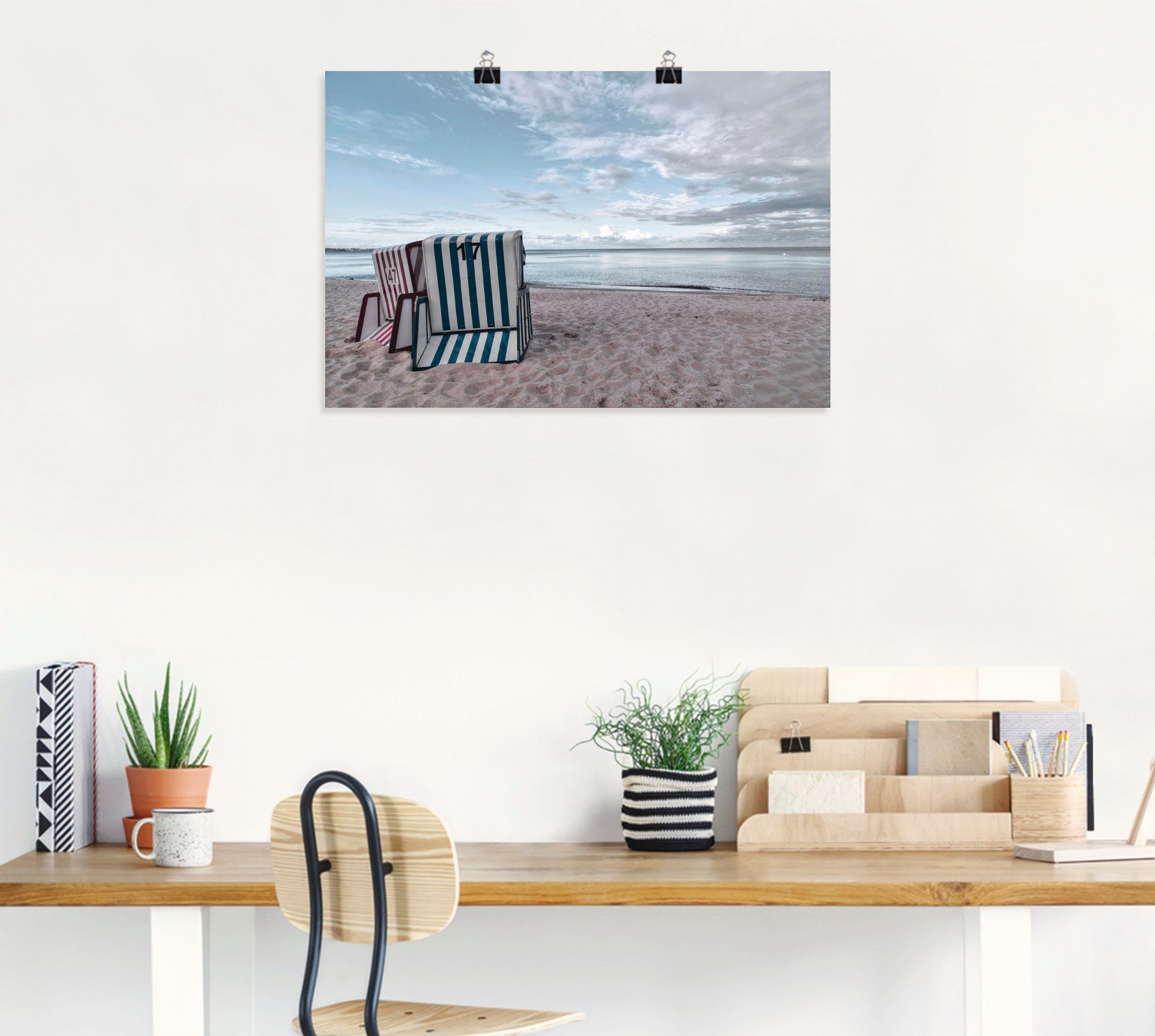 Artland Artprint Eenzame strandstoelen aan het Ostseestrand als artprint op linnen, poster in verschillende formaten maten
