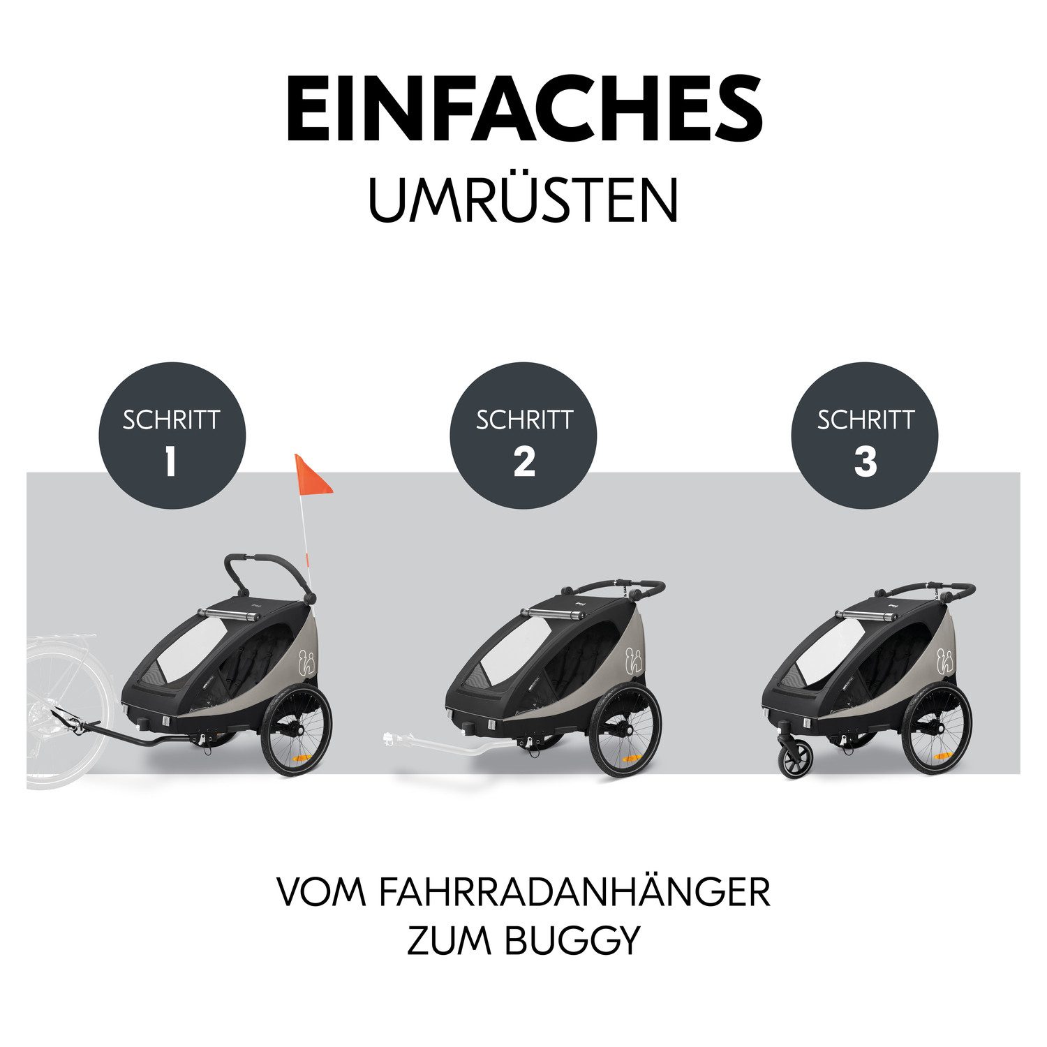 Hauck Kinderen fiets aanhanger 2in1 Bike Trailer und Buggy Dryk Duo Plus, black