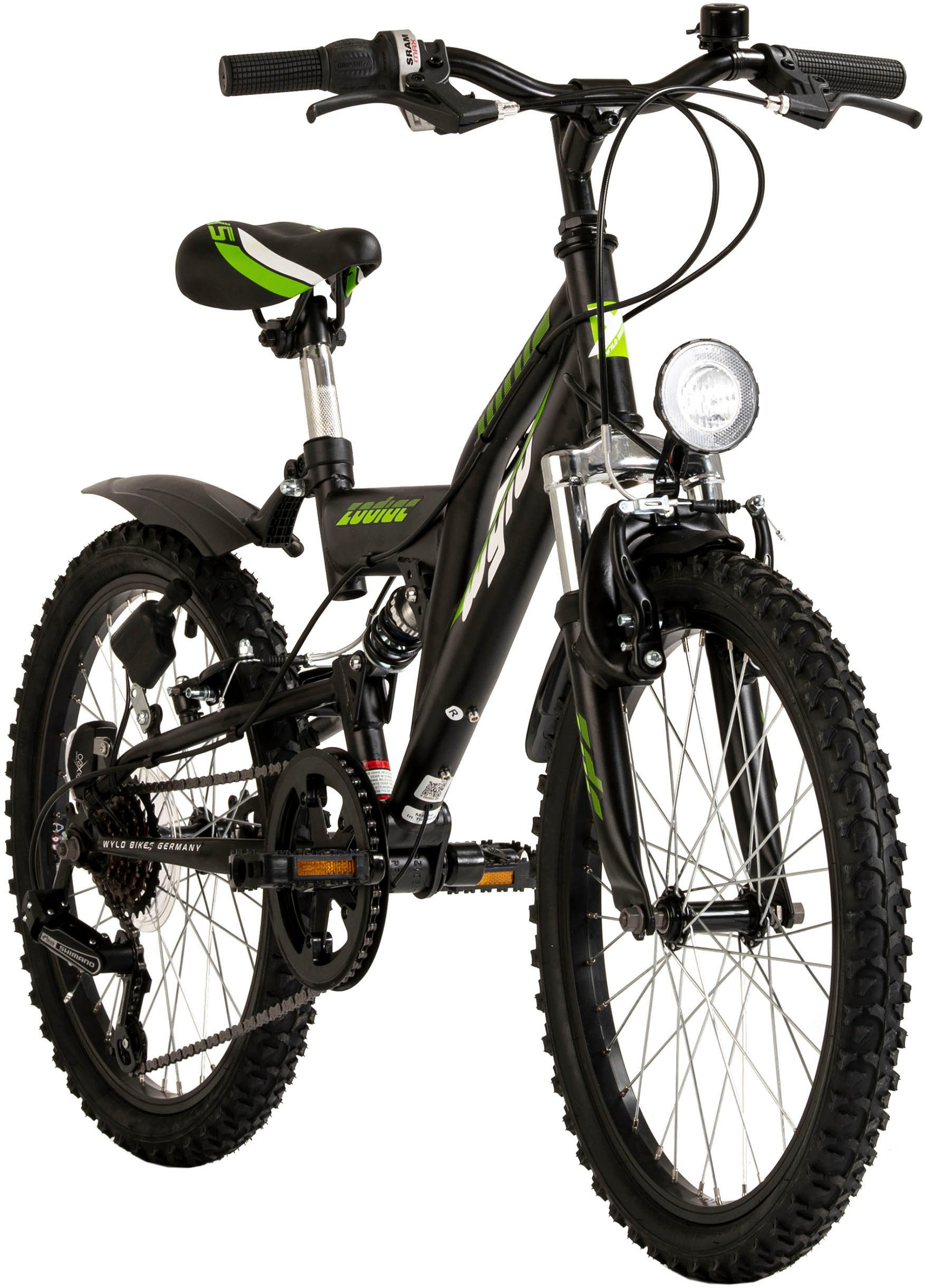 MUSTANG Kinderfiets Kinder-mountainbike Fully ATB 20" Zodiac zwart-groen 6 versnellingen RH 31 cm