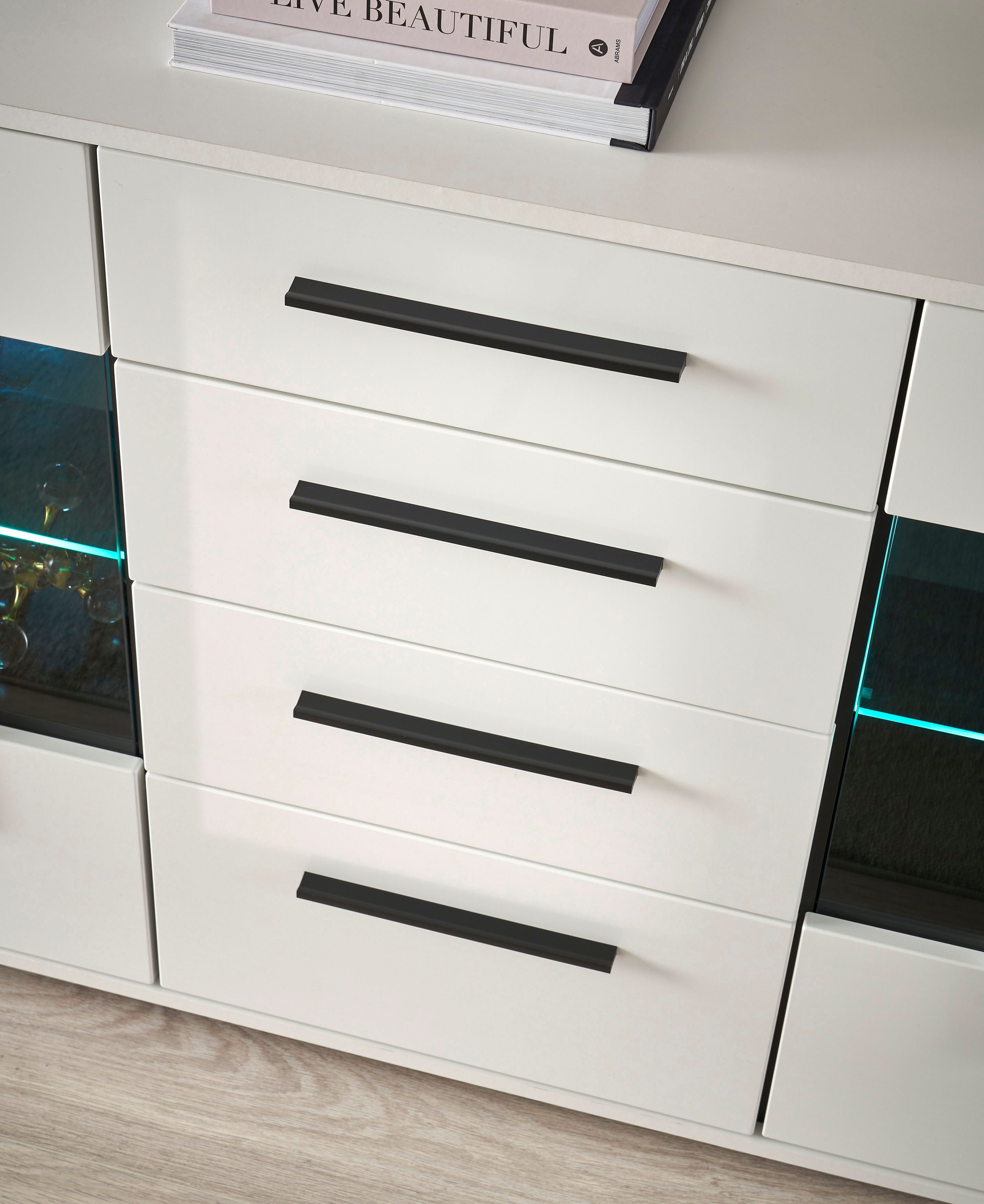 INOSIGN Dressoir Cantara, moderne kast, commode in Eiken Evoke of wit zwarte stanggreep, voldoende opbergruimte, veelzijdig inzetbaar