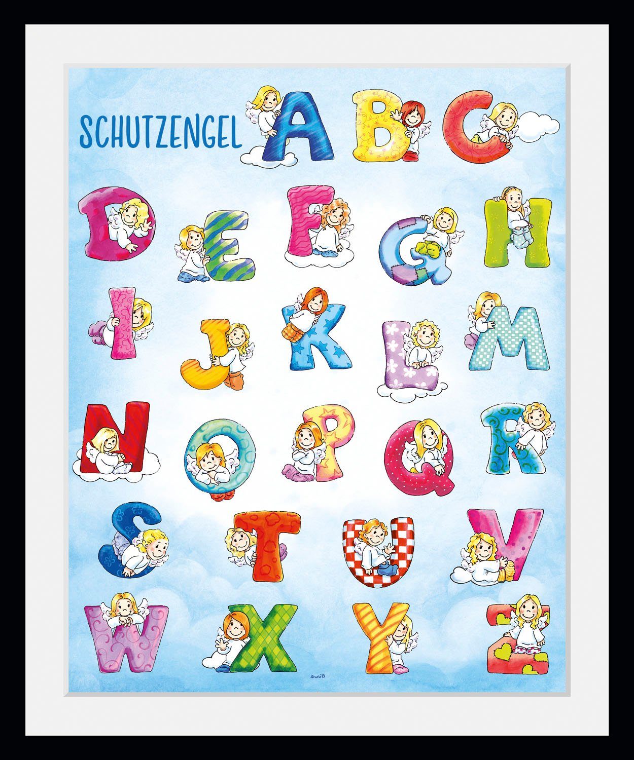 queence Wanddecoratie Beschermengel ABC HD premium posterdruk incl. houten lijst (1 stuk)