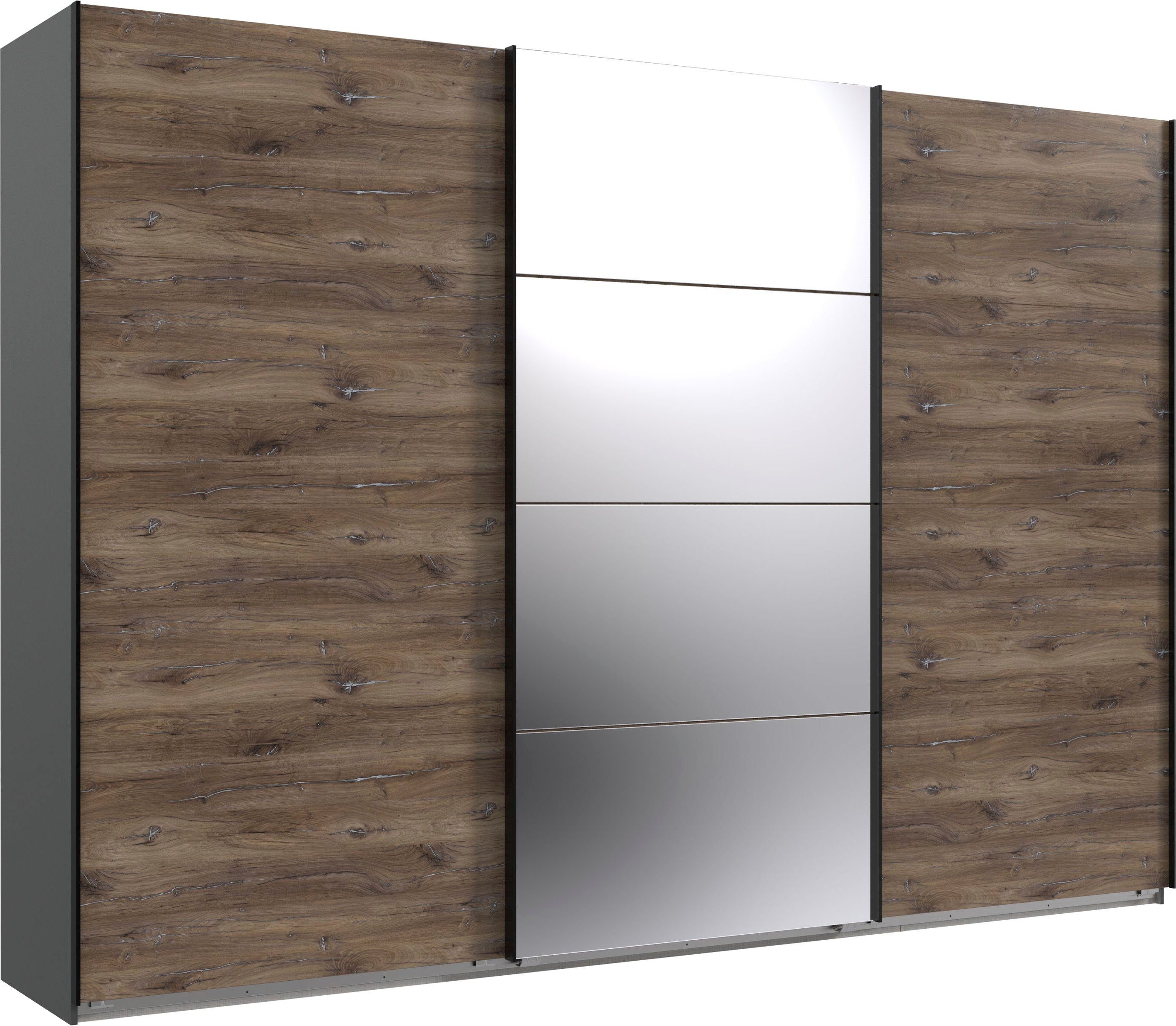 Wimex Zweefdeurkast Norderstedt Inclusief 2 stoffen dozen en 2 extra planken, met spiegel zweefdeurkasten maat 313 cm x 236 cm x 64 cm zwart