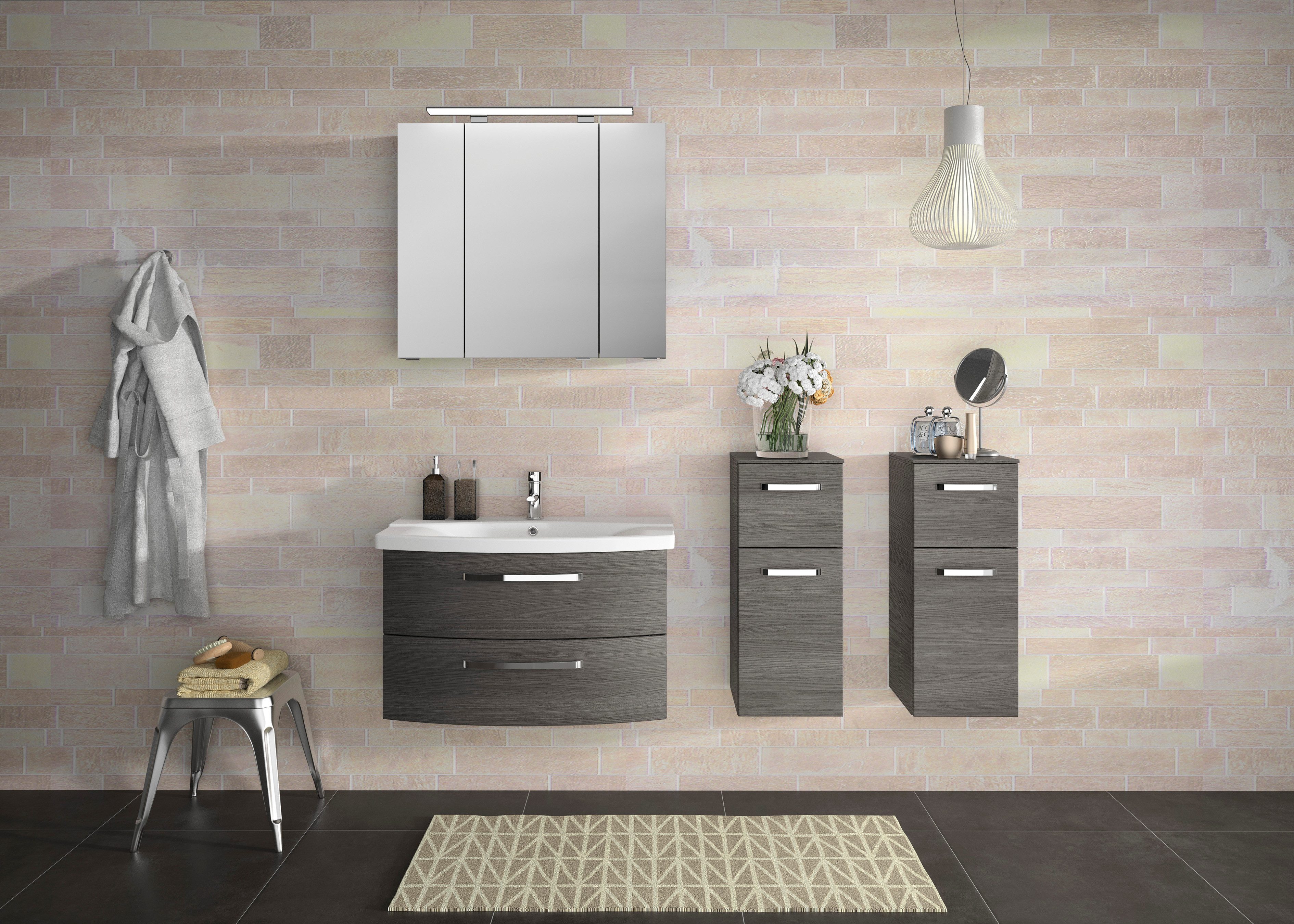 Saphir Badkamerspiegelkast Serie 4010 badkamer spiegelkast incl. LED-opbouwlamp Badkast 80 cm breed, 3 deuren, 6 glazen legplanken, incl. deurdemper