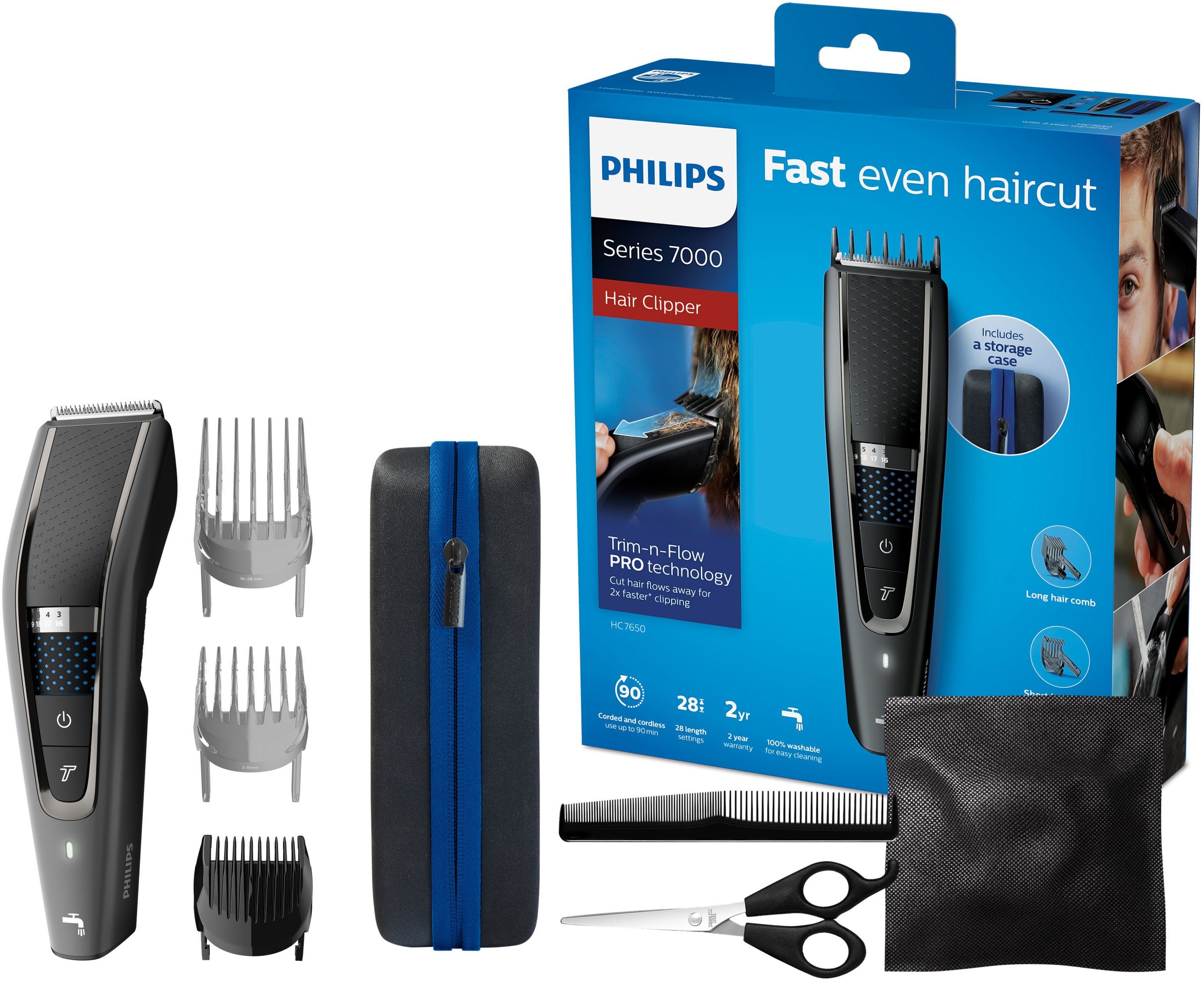 Philips Tondeuse Series 7000 HC7650/15 inclusief kapperset, trim-n-flow per