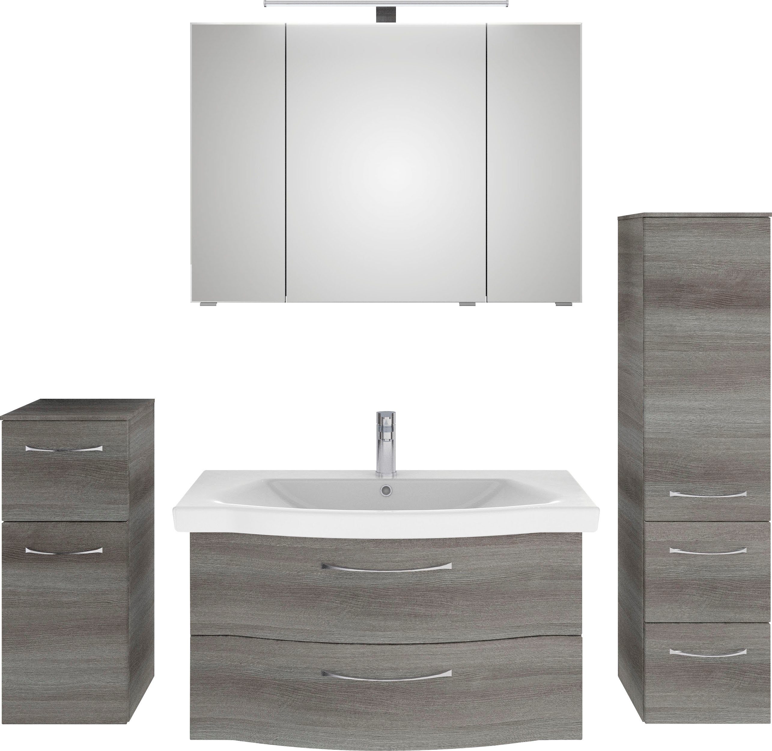 Saphir Badkamerserie 6005 sprint 4-delig, keramiek-wastafelonderkast met led-spiegelkast (5-delig) badmeubelsets grijs