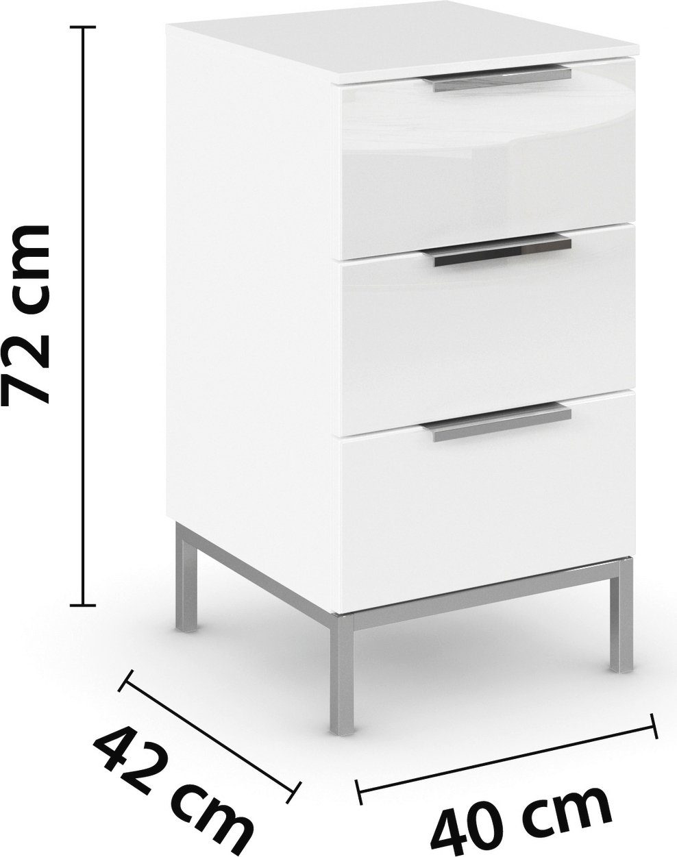 rauch Nachtkastje Flipp met 3 laden met soft-close functie en glazen front