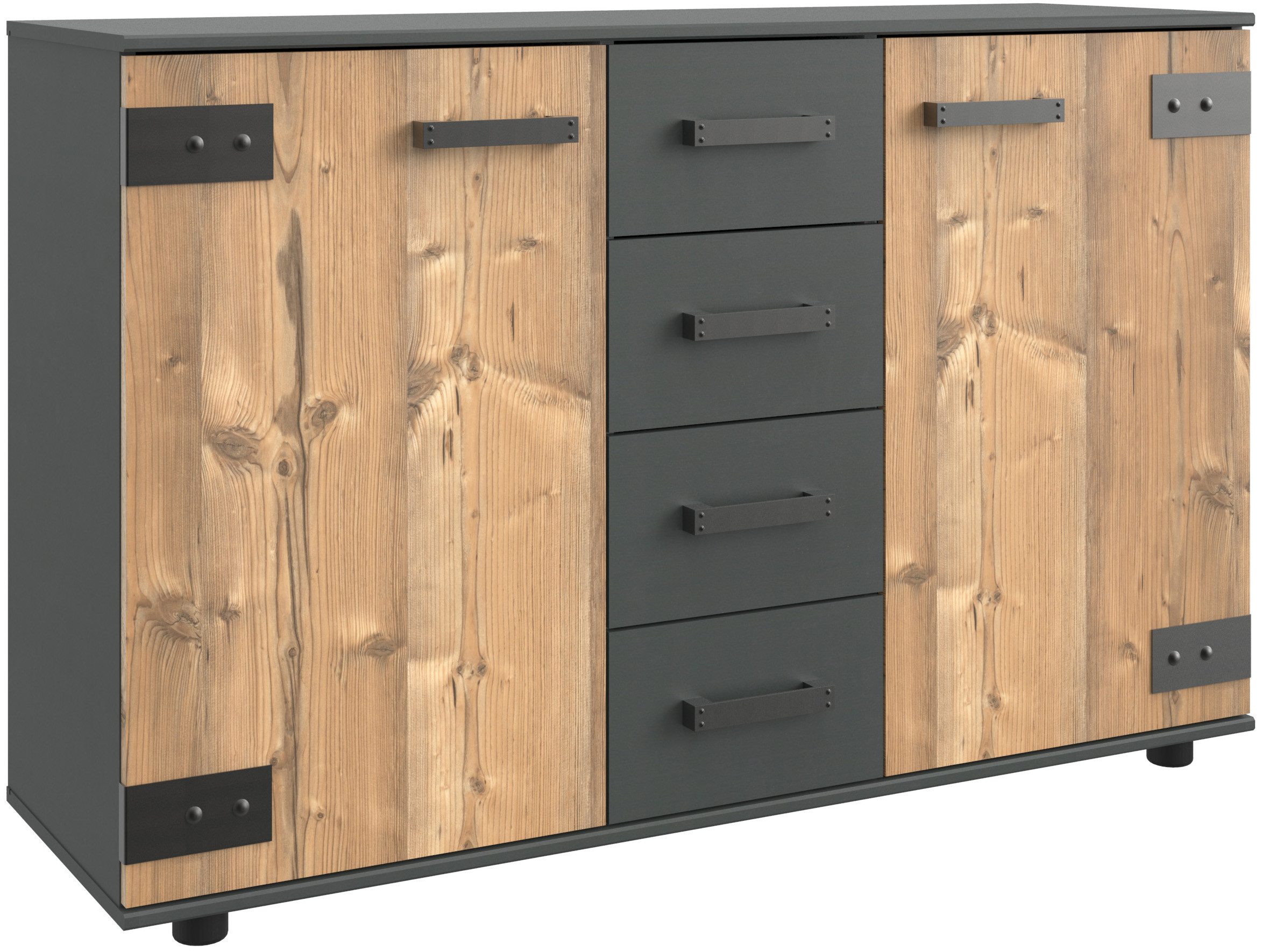 Wimex Kast met laden en deuren Stockholm sideboard kast, Made in Germany Industrieel look, 2-deurs met 4 lades, 130x41x83 cm commodes & ladekasten