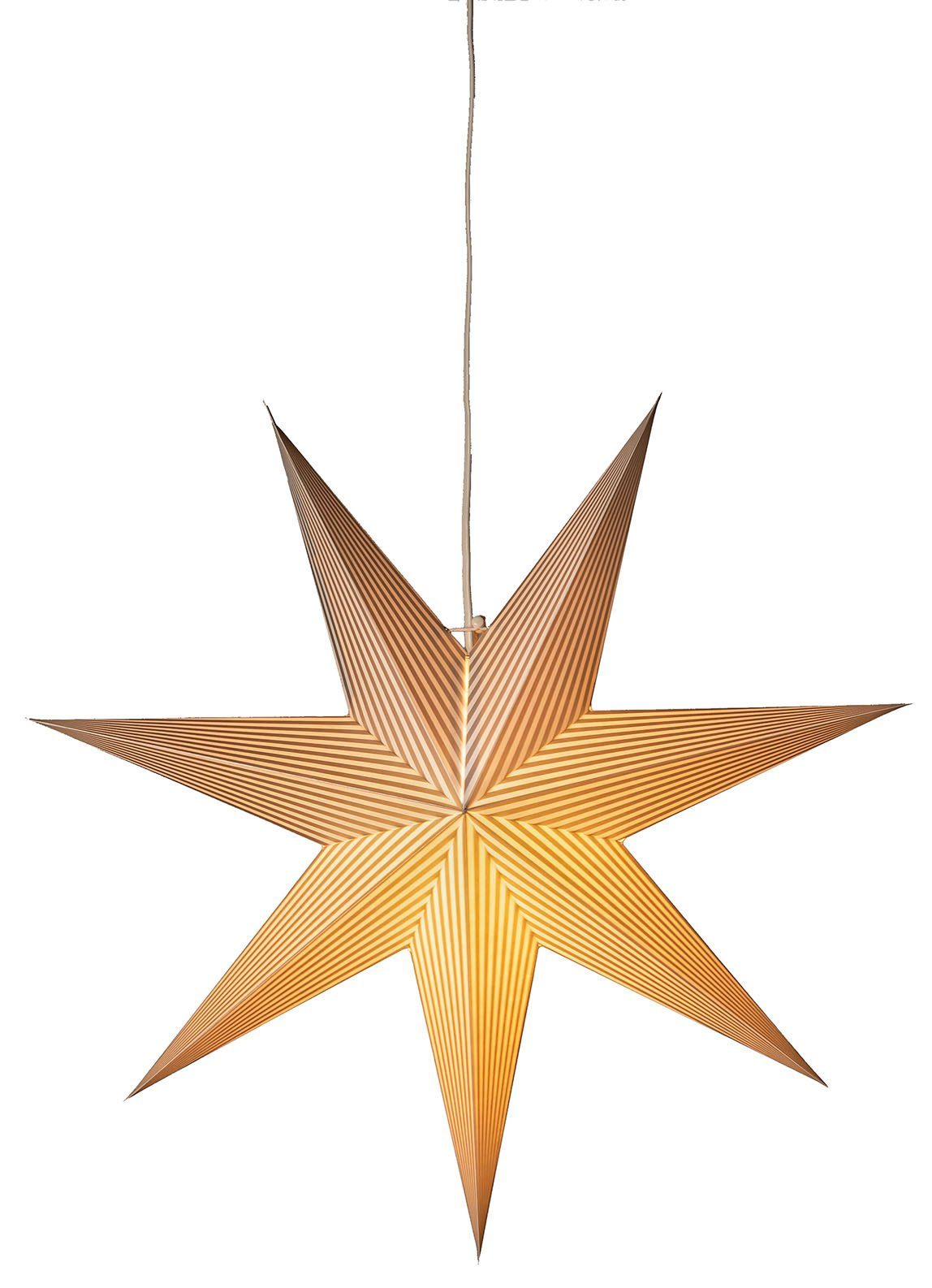 KONSTSMIDE Sierster witte papieren ster, verlicht, met zilverkleurige strepen, 7 punten (1 stuk)