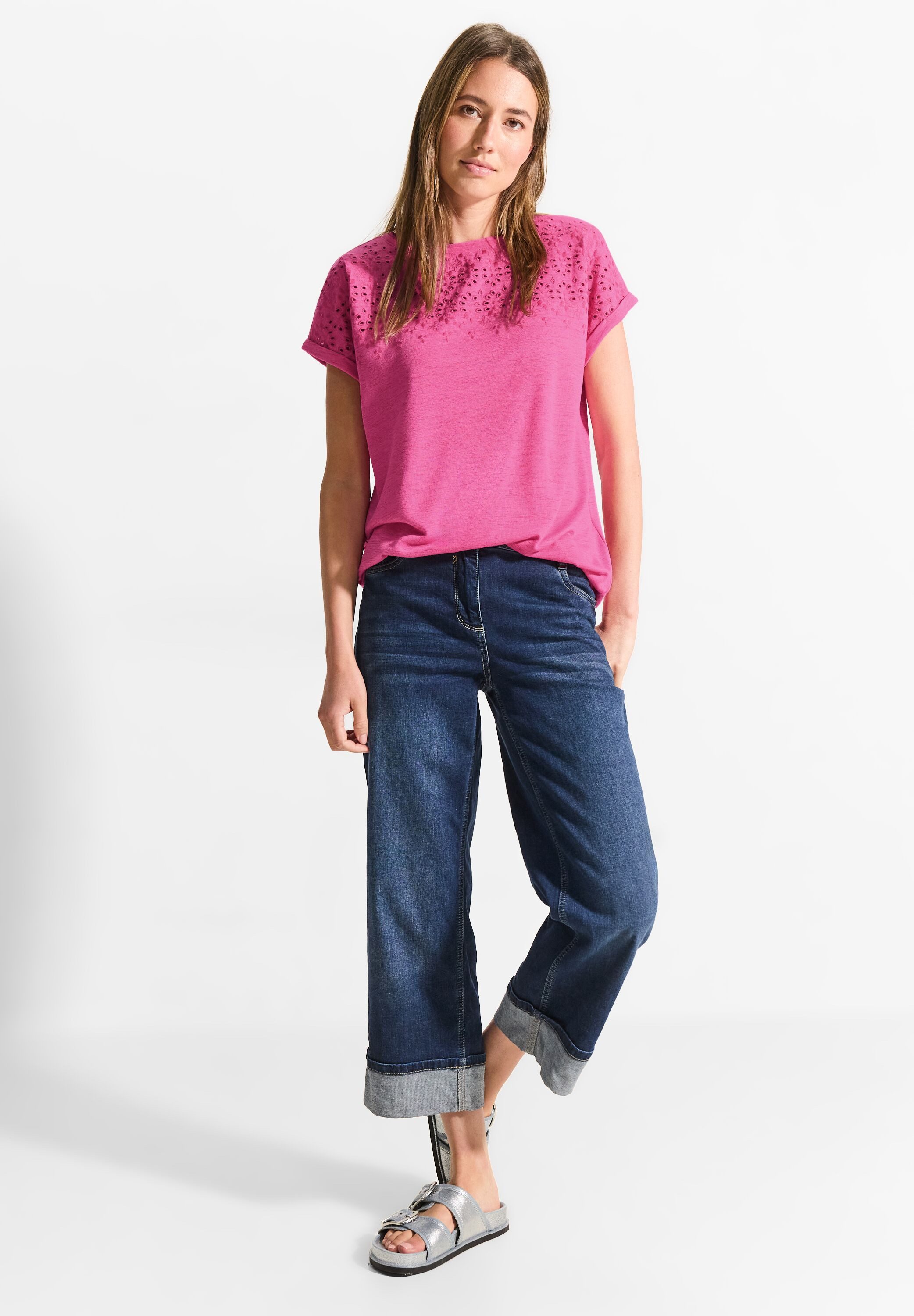 Cecil Shirt met korte mouwen met broderie anglaise